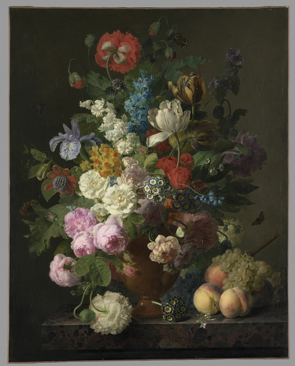 Vase de fleurs, raisins et pêches, Dael, Jan Frans van, Début du XIXe siècle (1810)