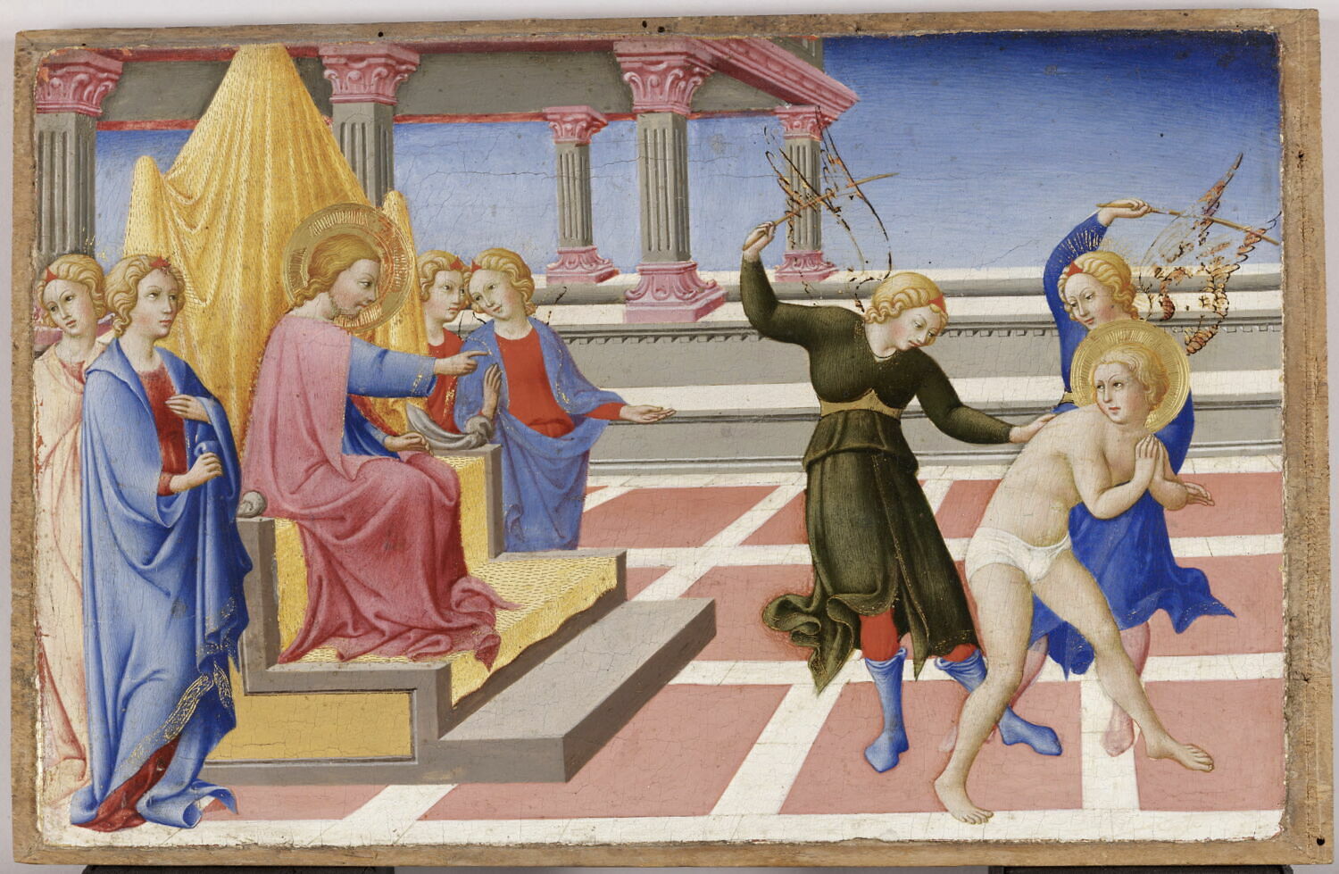 Saint Jérôme rêve qu'il est flagellé par deux anges sur l'ordre du Christ, Sano di Pietro, 2e quart du XVe siècle (1444)