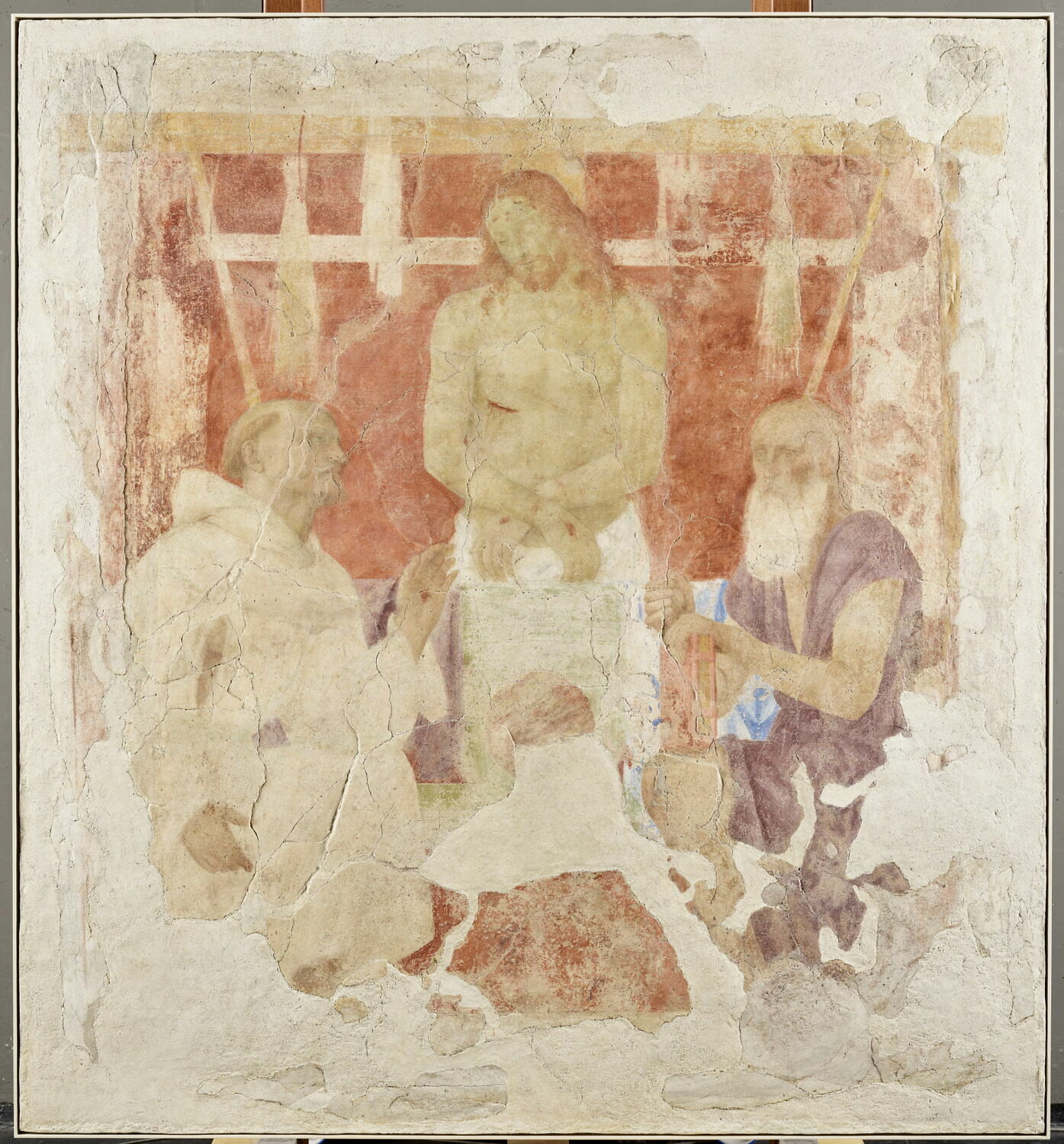 Le Christ mort entouré des instruments de la passion, avec deux saints agenouillés (saint Jérôme et saint François?), Luini, Bernardino, XVIe siècle (1500 - 1600)