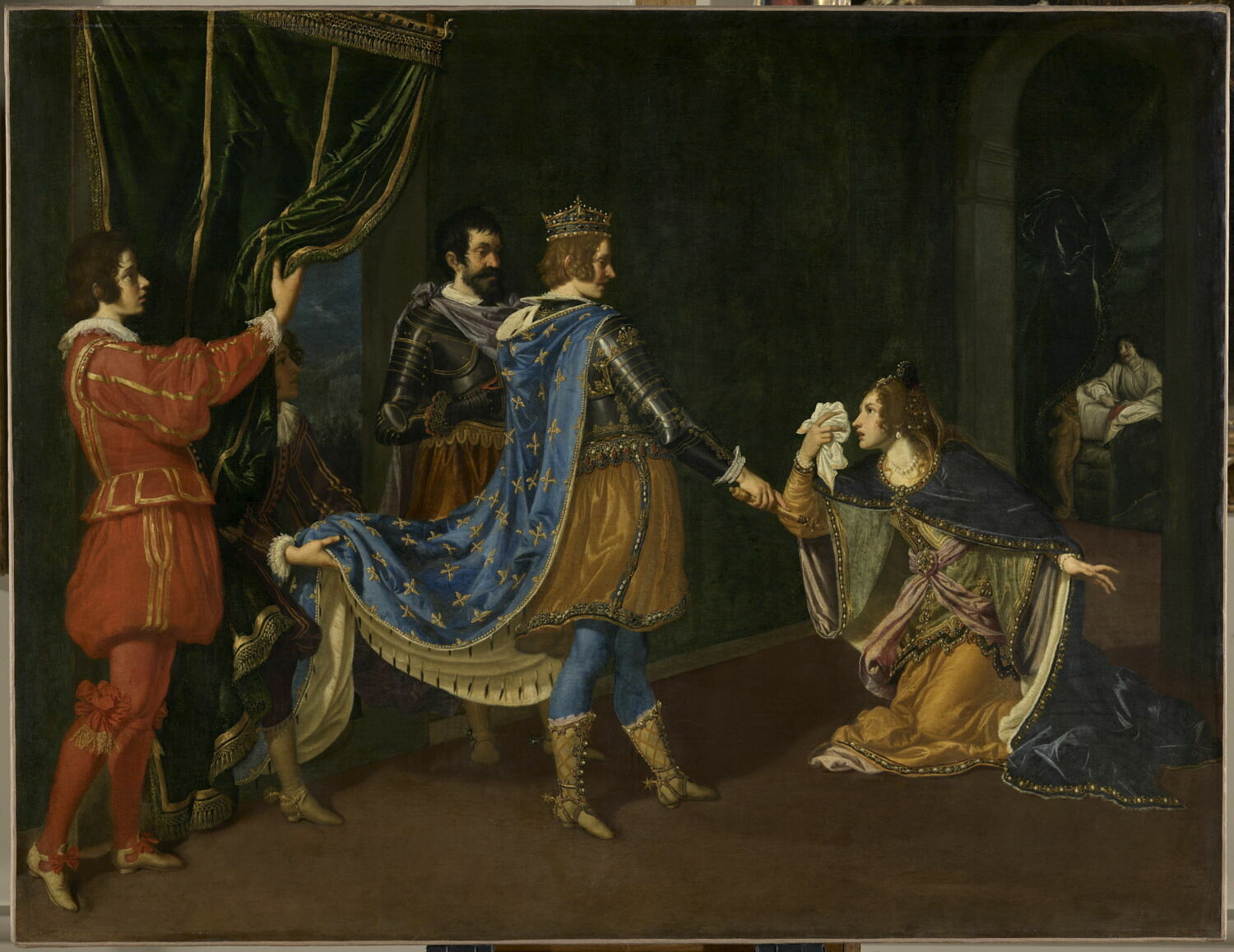 Isabelle d'Aragon implorant Charles VIII en faveur de son père, Alphonse, roi de Naples, et de son mari, au moment de la conquête du royaume de Naples par les Français en 1494, Bilivert, Giovanni, 1e quart du XVIIe siècle (1600 - 1625)