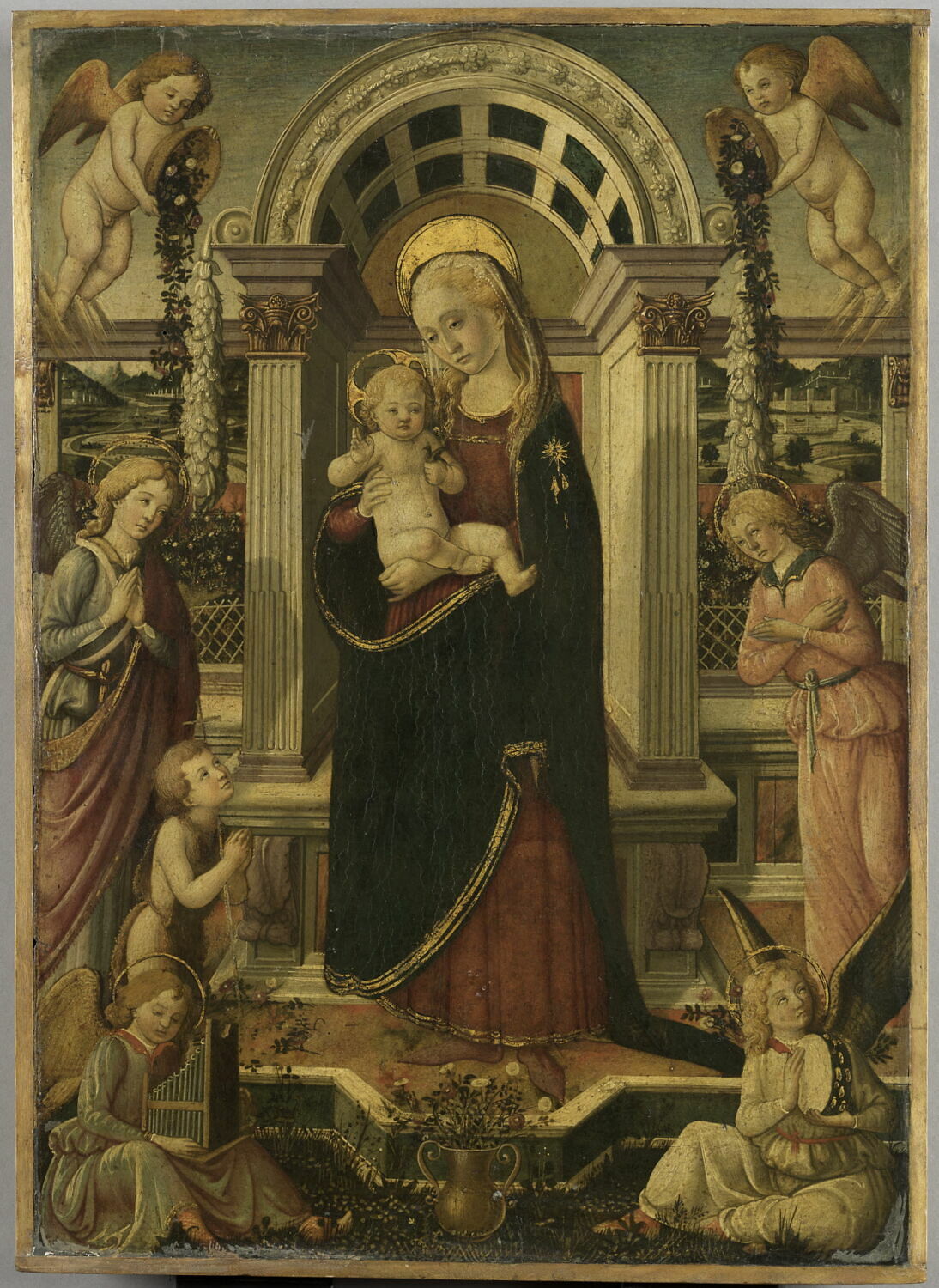 La Vierge et l'Enfant entourés de six anges et du petit saint Jean Baptiste, Biagio d'Antonio Tucci, Fin du XVe siècle - début du XVIe siècle (1475 - 1525)