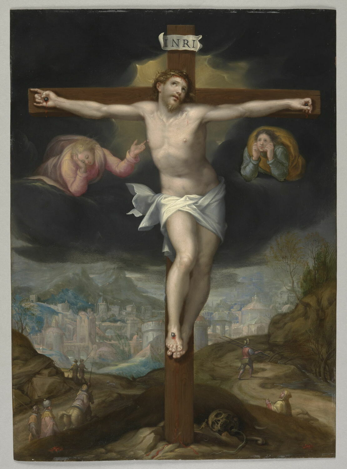 Le Christ en croix entre deux anges, Mostaert, Gillis, XVIe siècle (1500 - 1600)