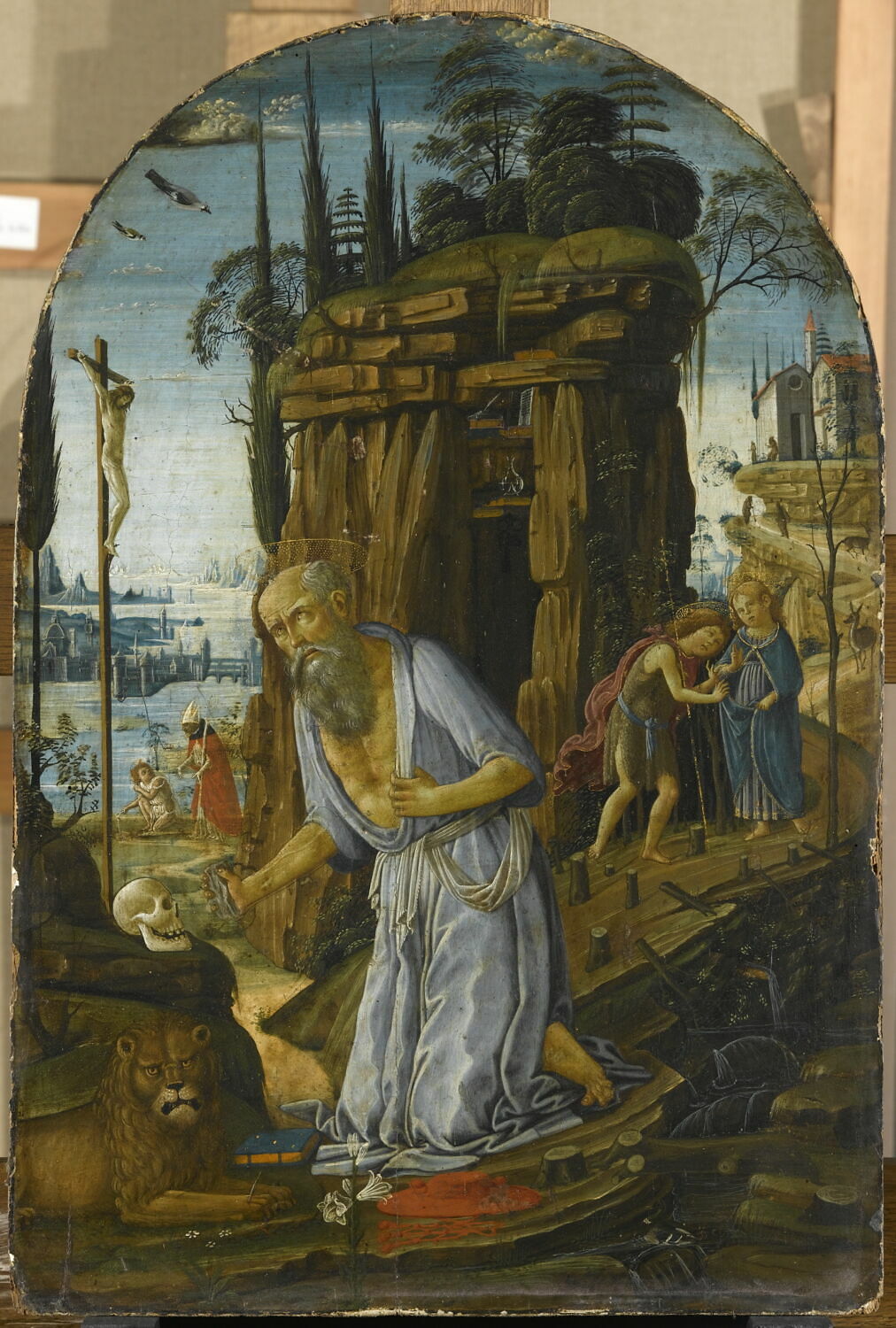 Saint Jérôme dans le désert ; A l'arrièreplan, la rencontre entre le Christ et saint Jean