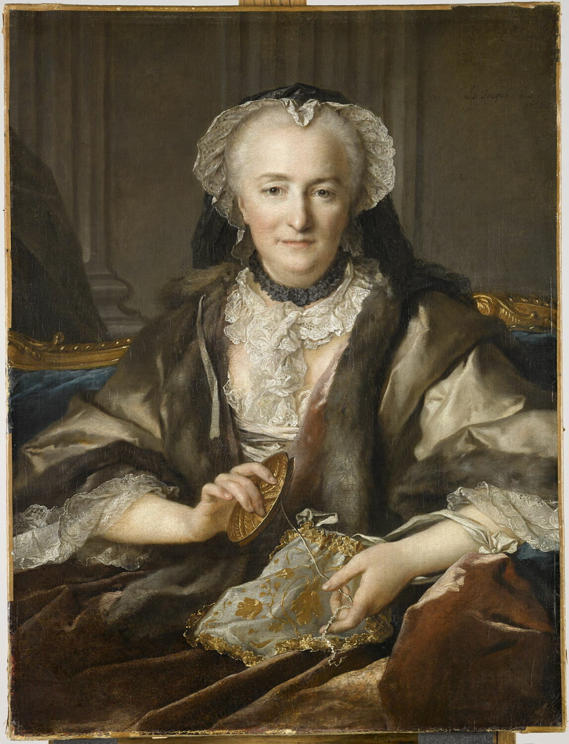 Madame Dangé faisant des noeuds, Tocqué, Louis, 3e quart du XVIIIe siècle (1753)