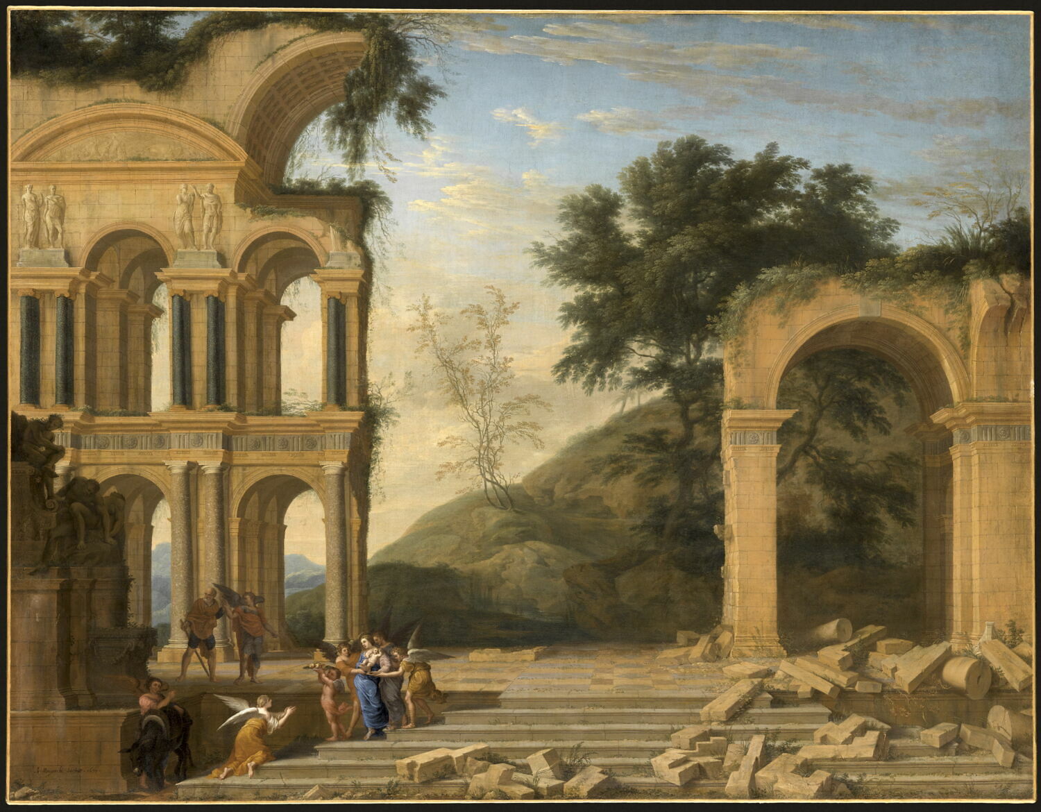 Paysage avec le repos pendant la fuite en Égypte, Mauperché, Henri, XVIIe siècle (1671)