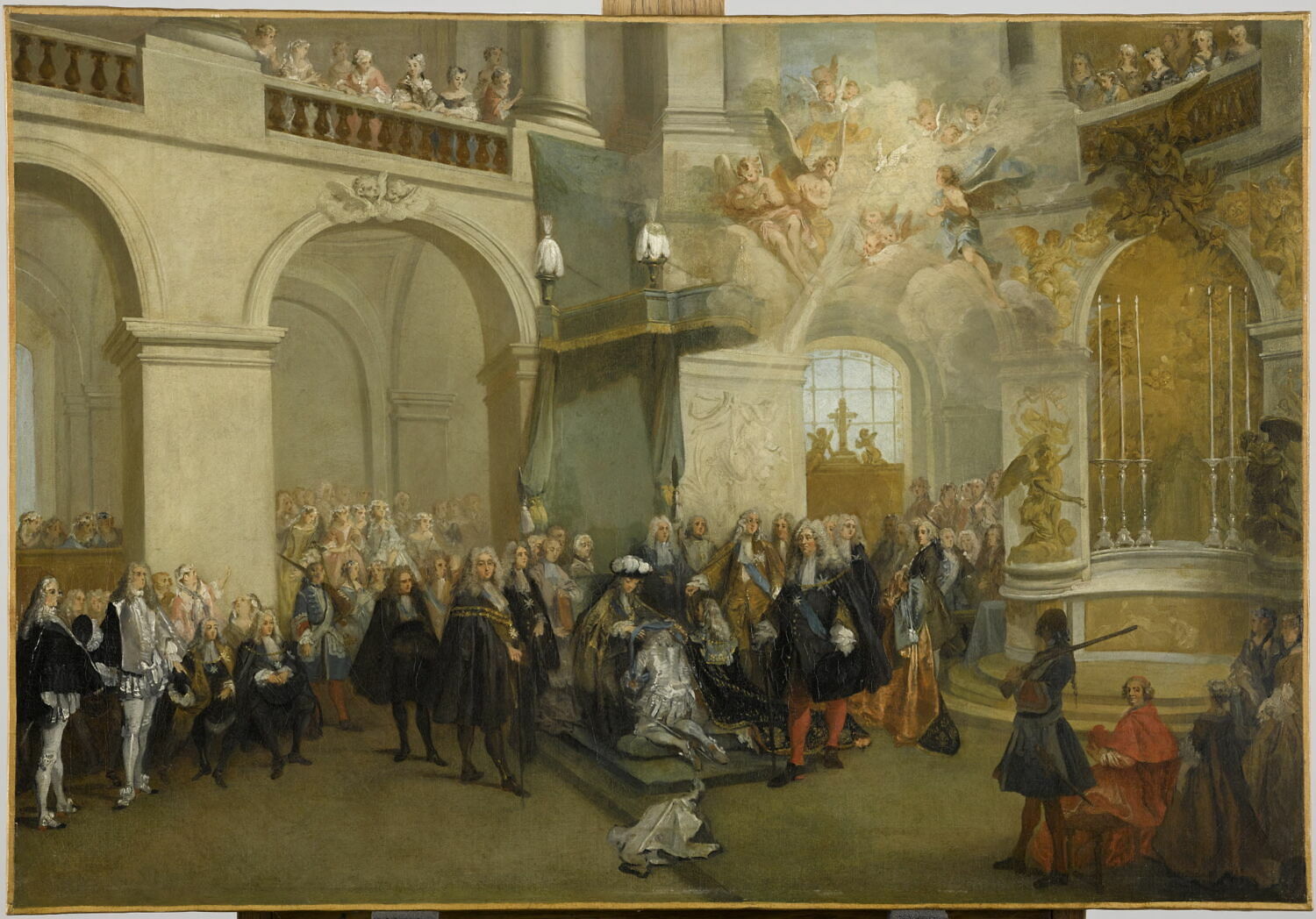 La Remise de l'Ordre du Saint-Esprit, dans la chapelle de Versailles (3 juin 1724), Lancret, Nicolas, 1e quart du XVIIIe siècle (vers 1724)