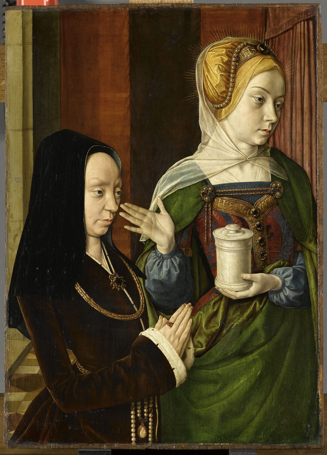 Portrait présumé de Madeleine de Bourgogne, dame de Laage, présentée par sainte Madeleine, Hey, Jean, 4e quart du XVe siècle (vers 1490 - 1495)