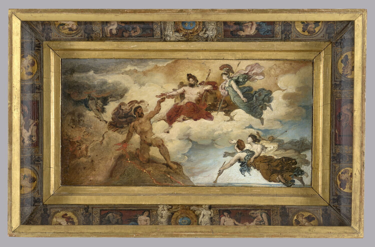 Le Vésuve personnifié reçoit de Jupiter le feu qui doit consumer les villes d'Herculanum, de Pompéi et de Stabies. Esquisse de plafond., Heim, François-Joseph, 2e quart du XIXe siècle (1826)