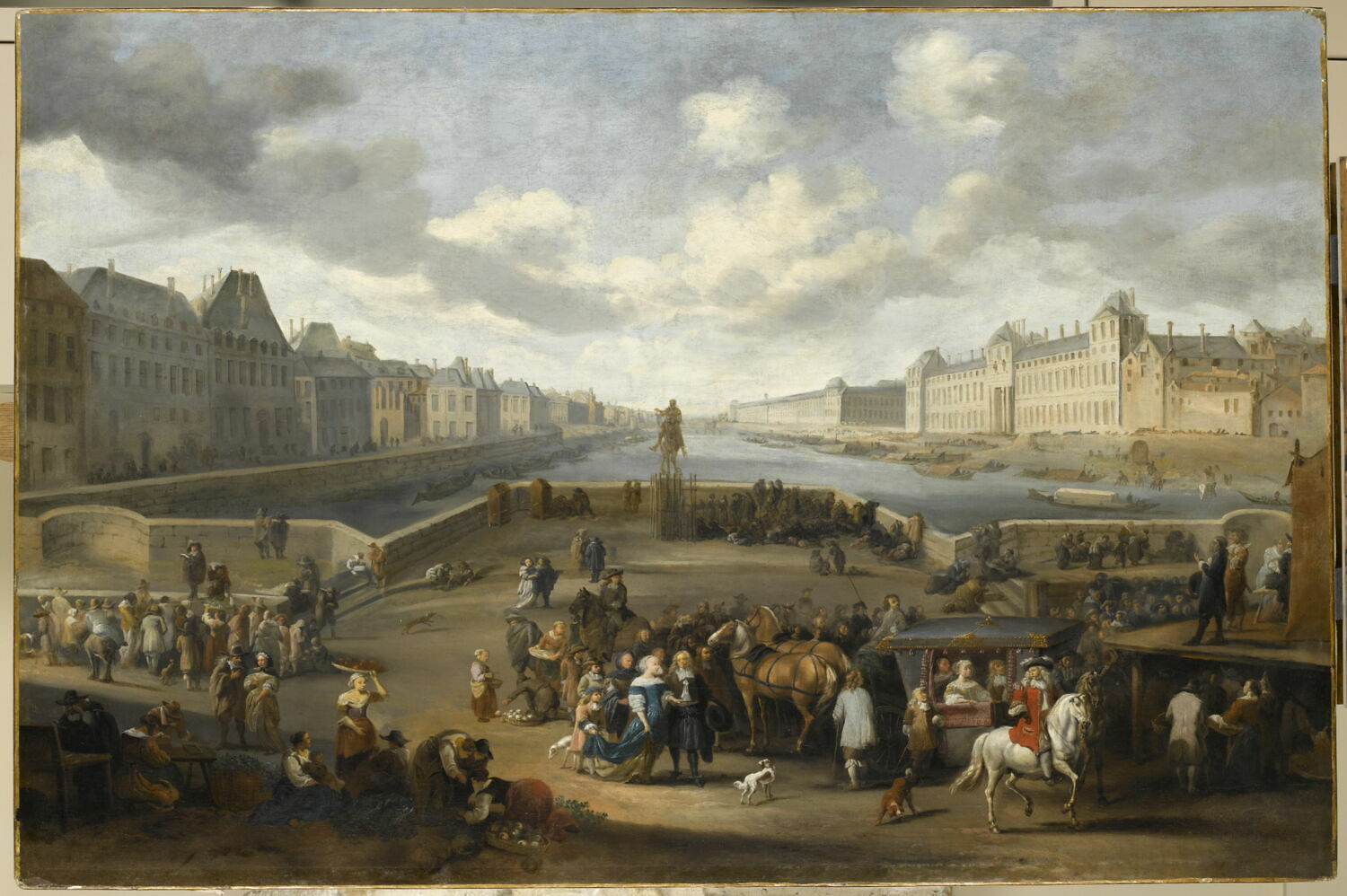 Vue de Paris et de la Seine, prise du milieu du Pont-Neuf. À droite, le palais du Louvre, Mommers, Hendrick, 2e moitié du XVIIe siècle (vers 1665 - 1666)