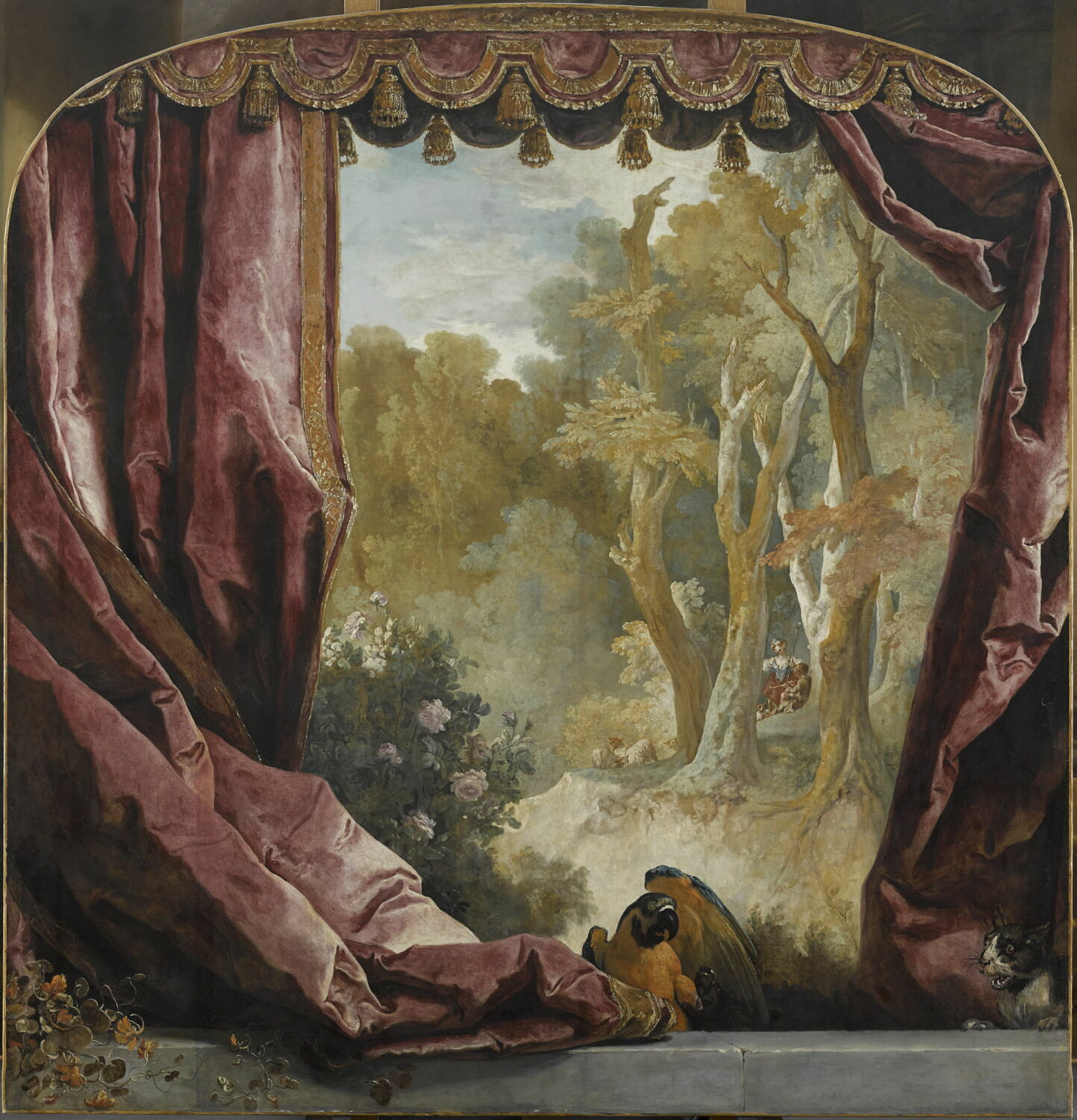 Composition décorative, avec rideaux, paysage et animaux, Largillière, Nicolas de, 1e tiers du XVIIIe siècle (vers 1725 - 1730)
