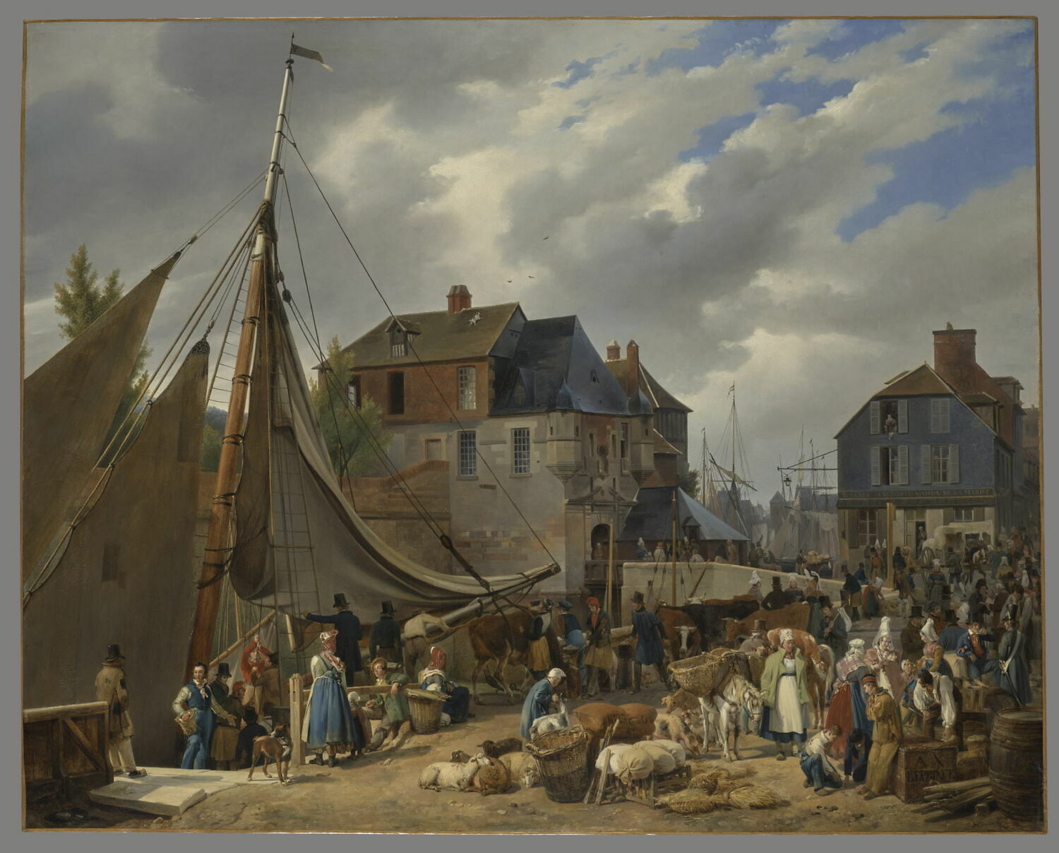 Embarquement de bestiaux sur le "Passager" dans le port de Honfleur, Leprince, Auguste-Xavier, 1e quart du XIXe siècle (1823)