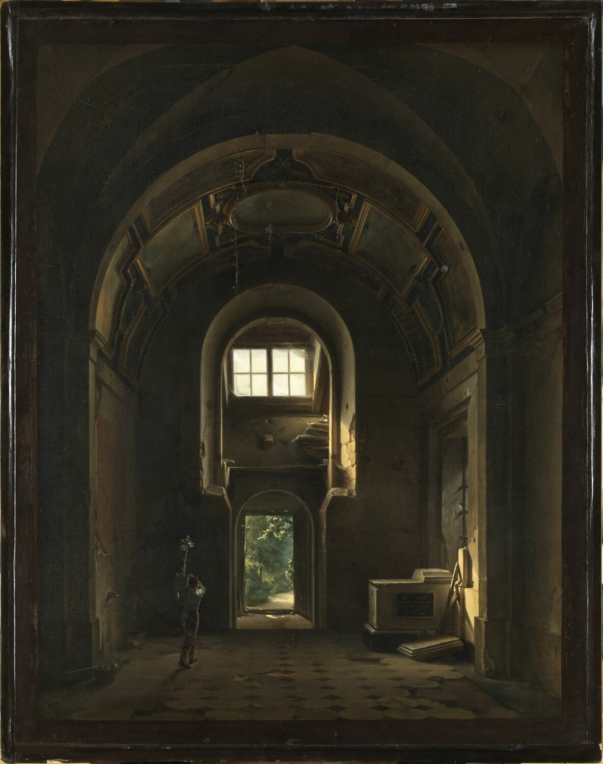 Intérieur d'une chapelle de l'église des Feuillants à Paris. La chapelle Saint-Philippe, avec le tombeau de Raymond de Pélippeaux (+ 1629), secrétaire et conseiller du roi., Daguerre, Louis-Jacques Mandé, 1e quart du XIXe siècle (1814)