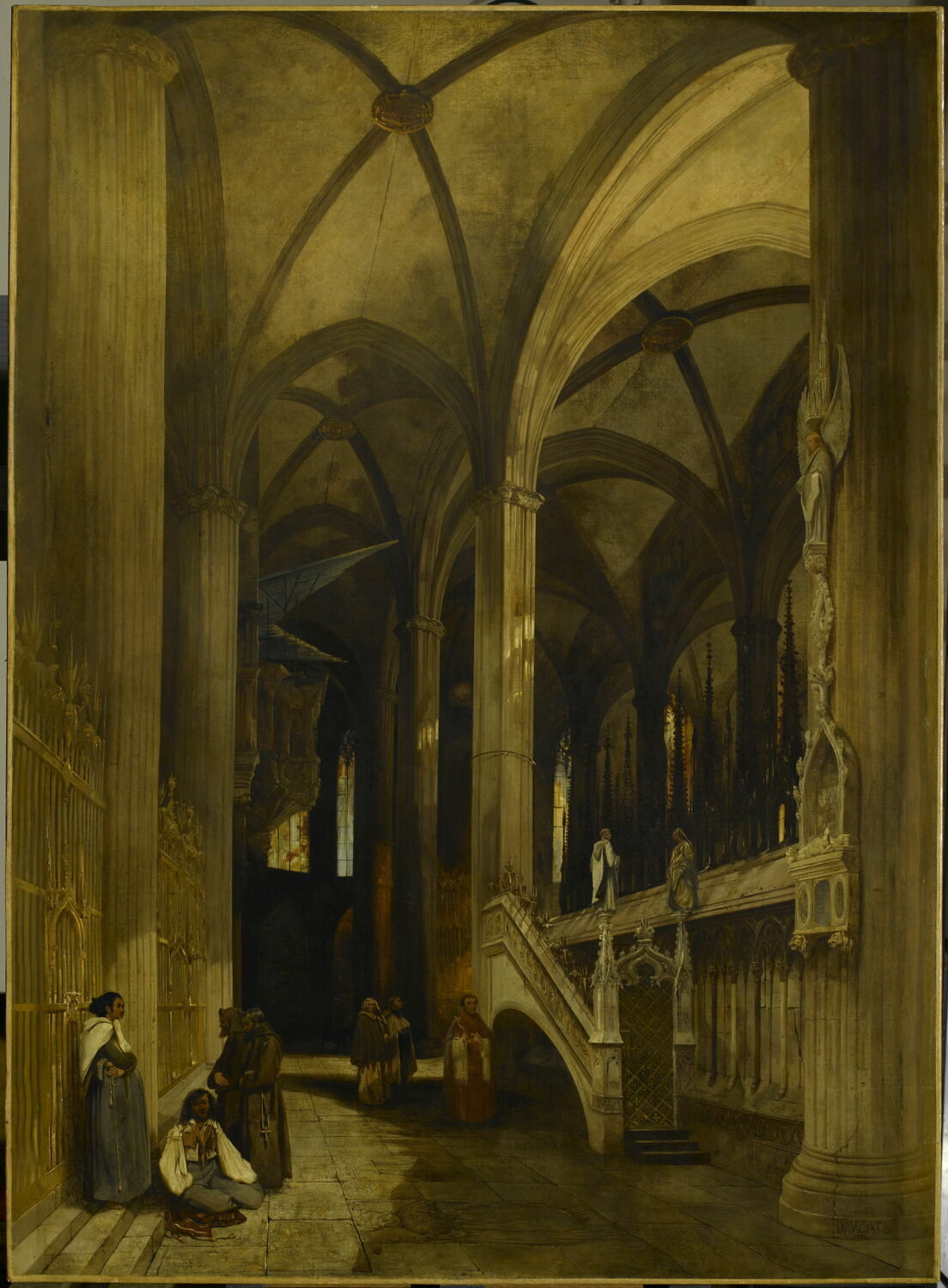 Vue de l'intérieur de la cathédrale Sainte-Eulalie à Barcelone., Dauzats, Adrien, 2e quart du XIXe siècle (1834)