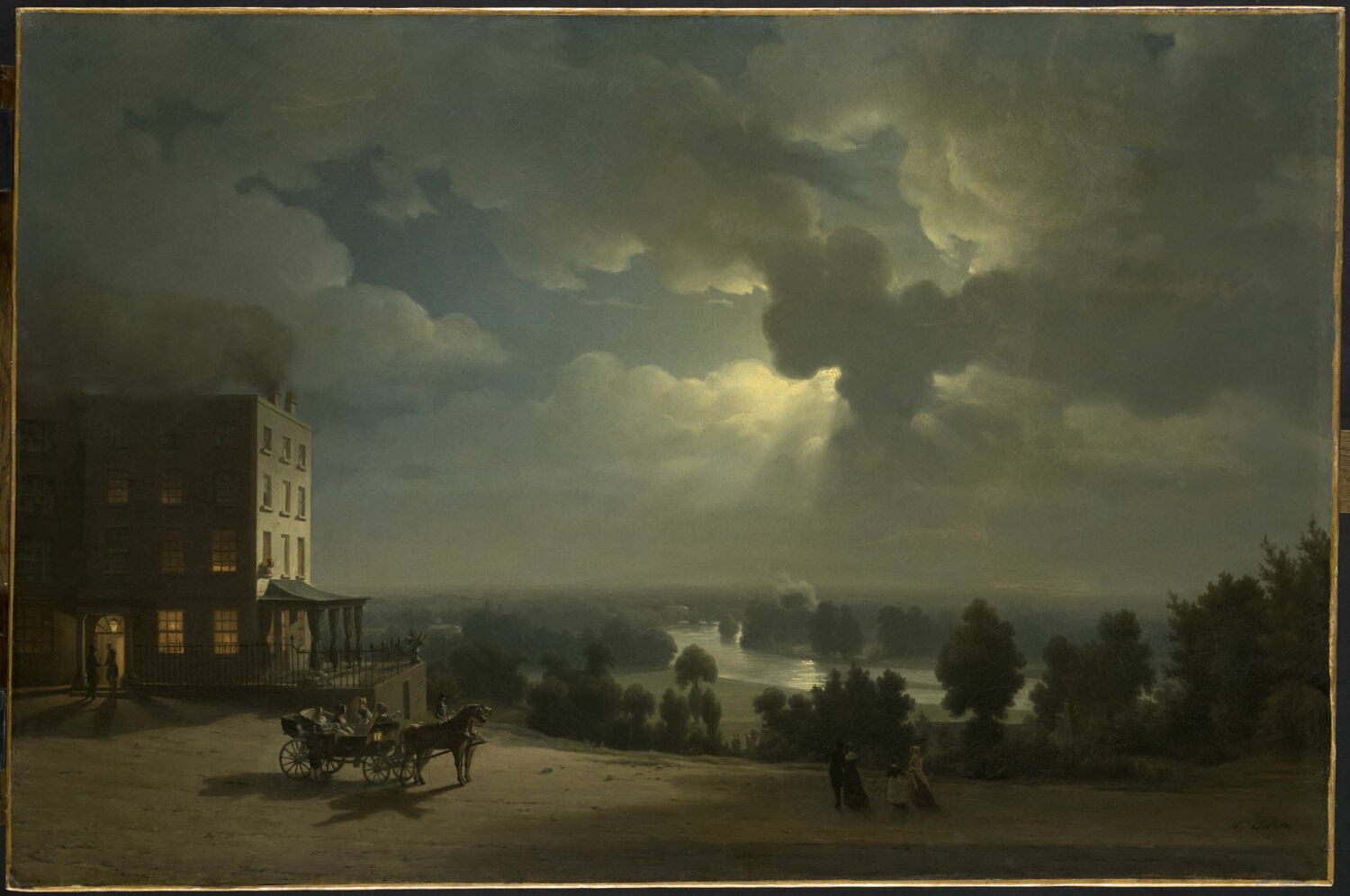 Vue de la campagne de Richmond, effet de clair de lune, Sebron, Hippolyte, 2e quart du XIXe siècle (1845)