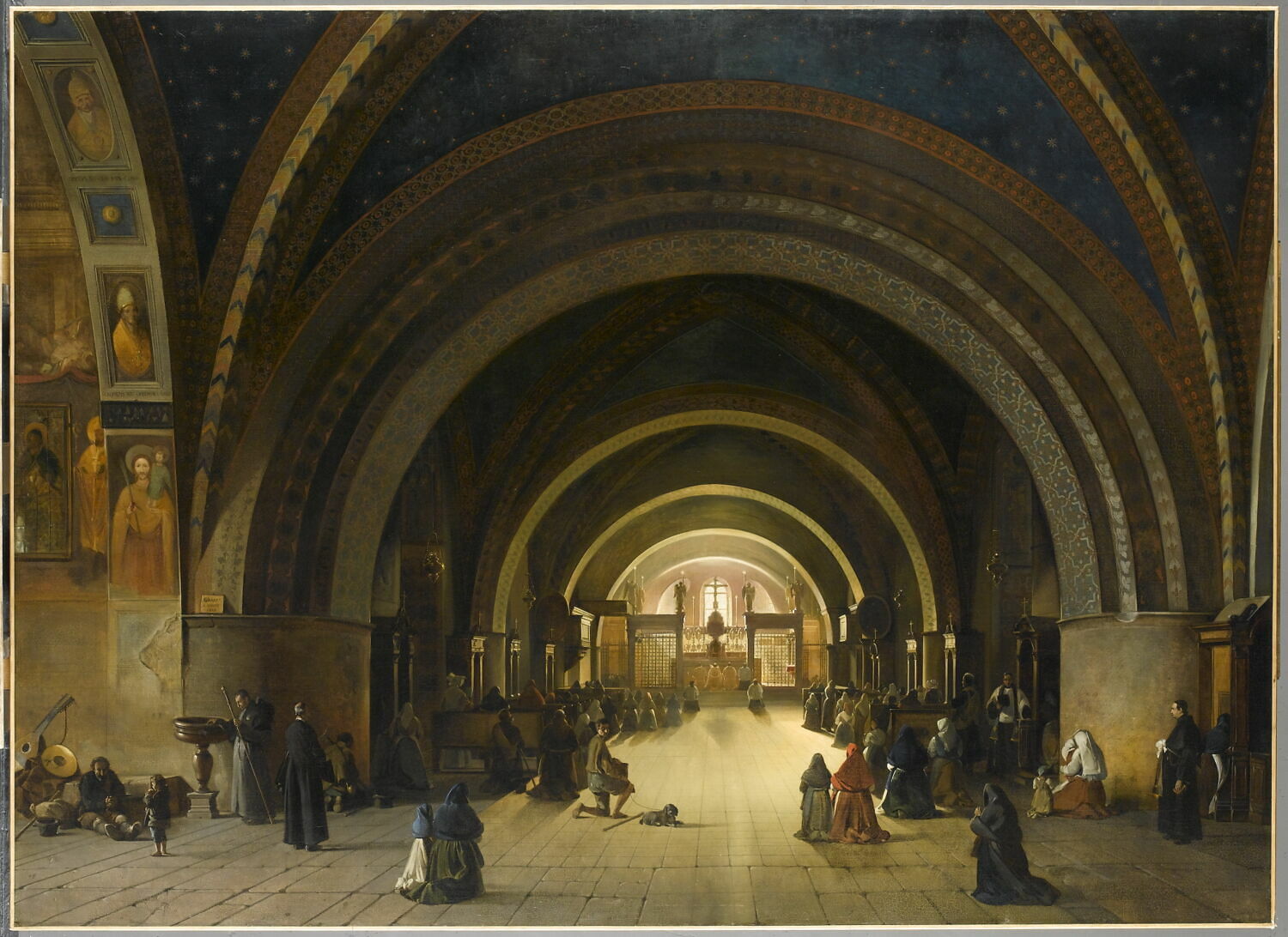 Intérieur de la basilique inférieure de Saint-François à Assise, Granet, François Marius, 1e quart du XIXe siècle (1823)