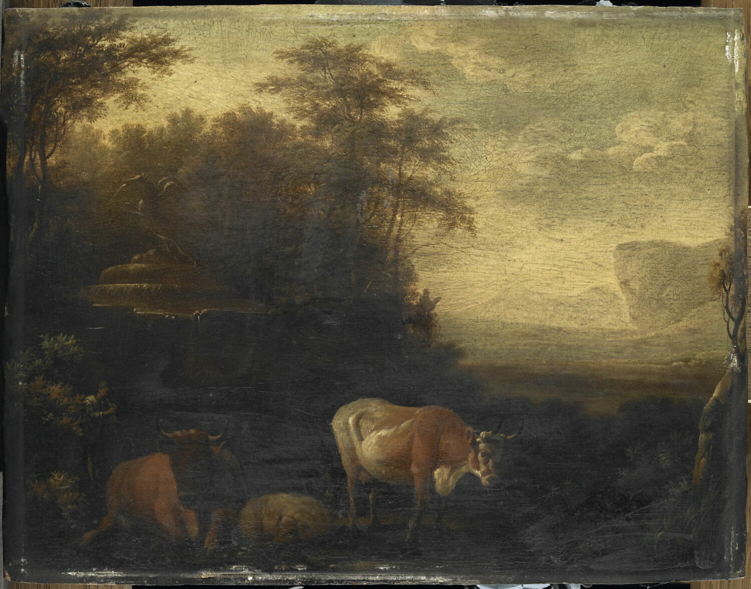 Bestiaux dans un paysage italianisant avec fontaine, Moucheron, Frederick de, XVIIe siècle (1600 - 1700)