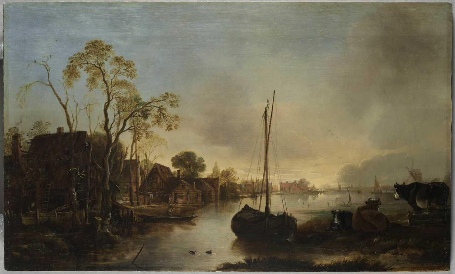 Maisons et vaches au bord de l’eau, Neer, Aert van der, 2e quart du XVIIe siècle (œuvre de jeunesse de l'artiste) (1620 - 1650)