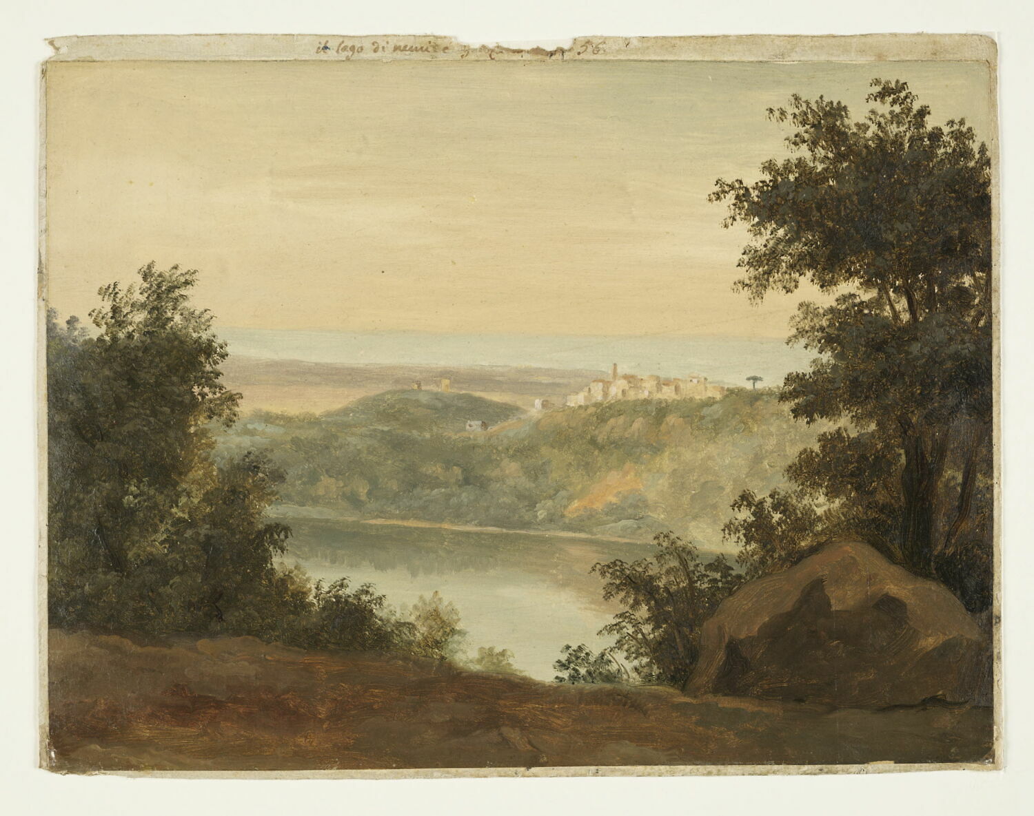 Le lac de Nemi: au loin la ville de Genzano, Valenciennes, Pierre de, 4e quart du XVIIIe siècle (vers 1782 - 1784)
