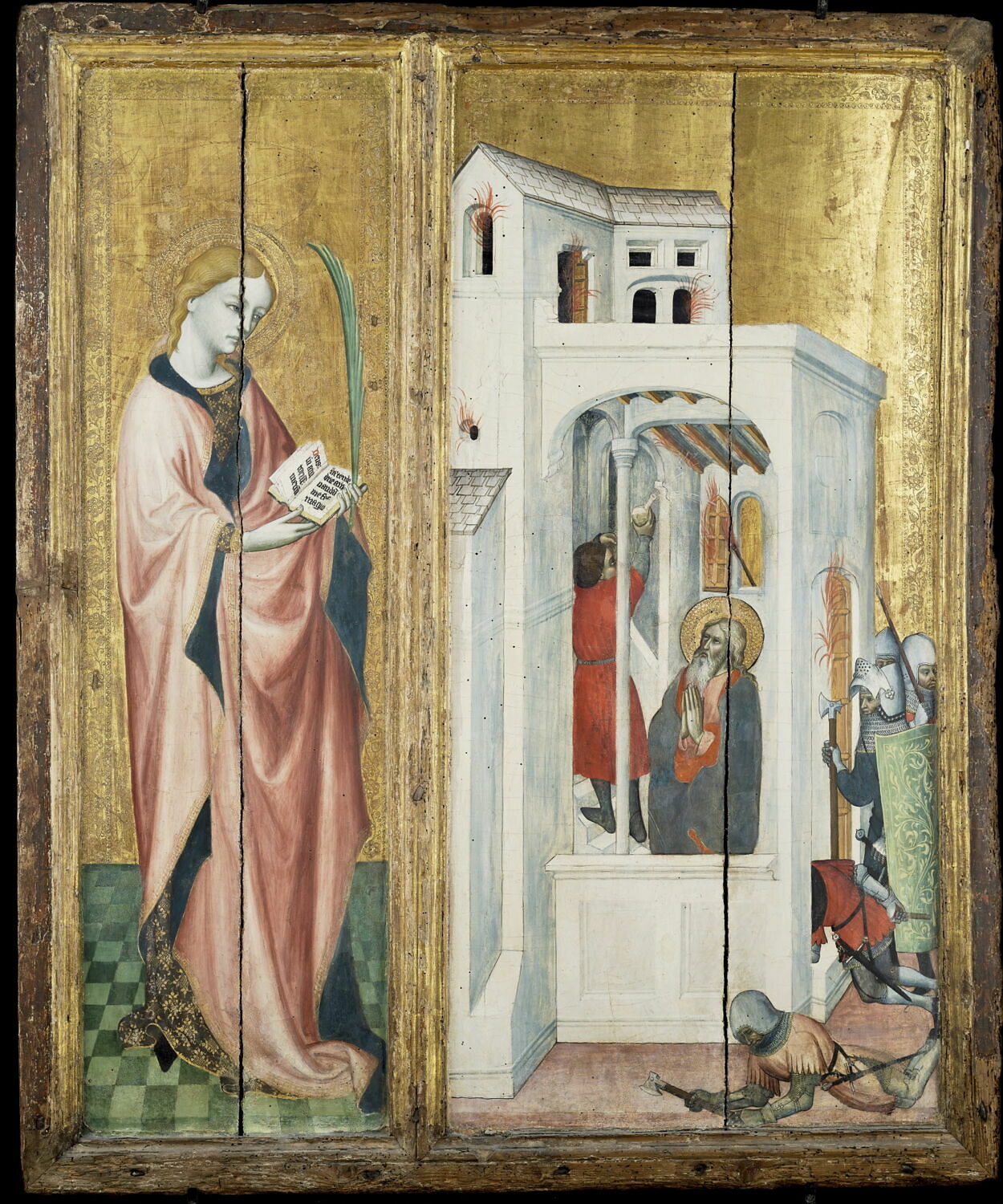 Retable de Thouzon: saint André fait éteindre un incendie par son disciple, Anonyme, 1e quart du XVe siècle (1400 - 1425)