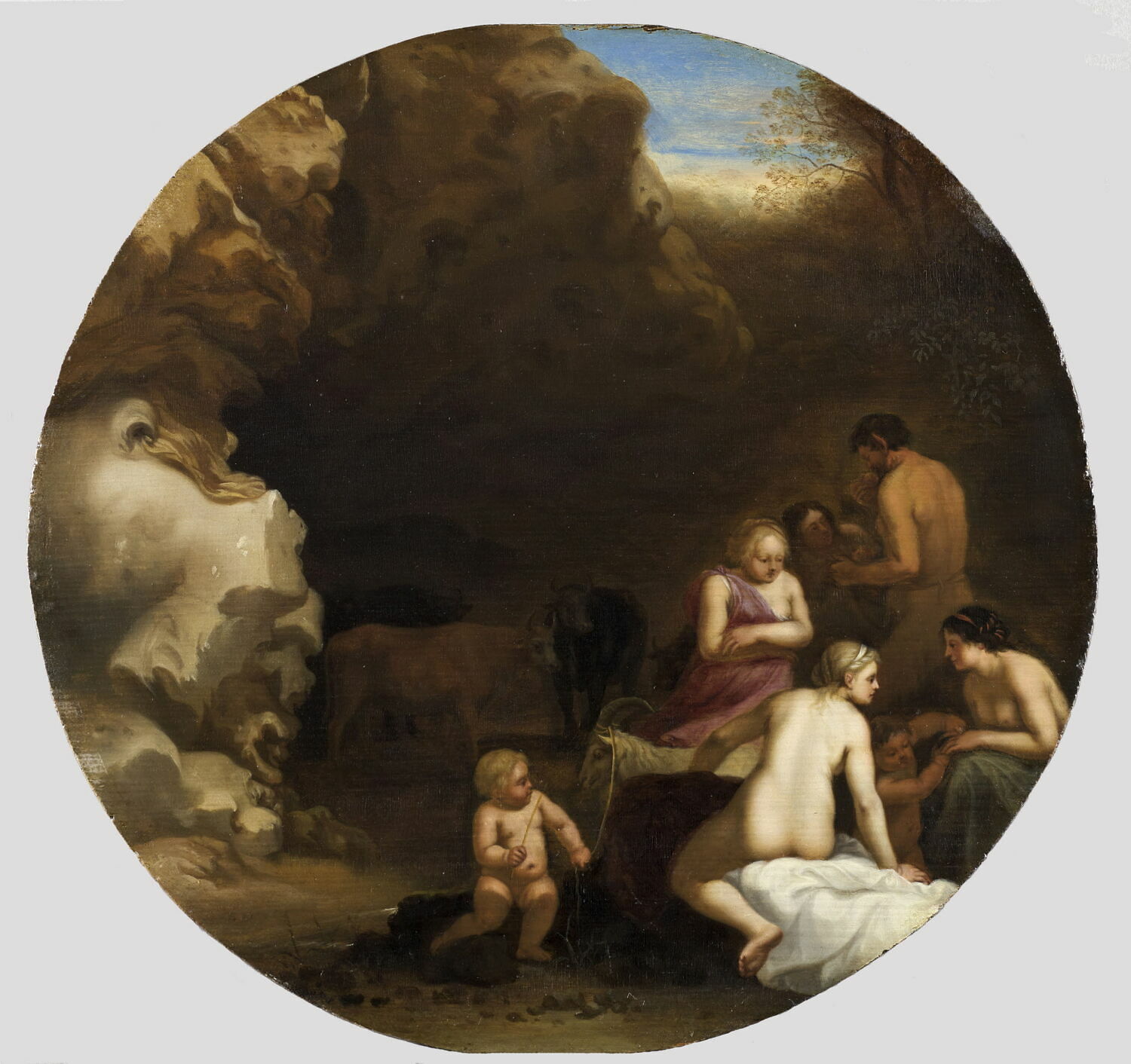 Nymphes et satyre à l'entrée d'une caverne, Poelenburgh, Cornelis van, 2e quart du XVIIe siècle (vers 1624 - 1630)