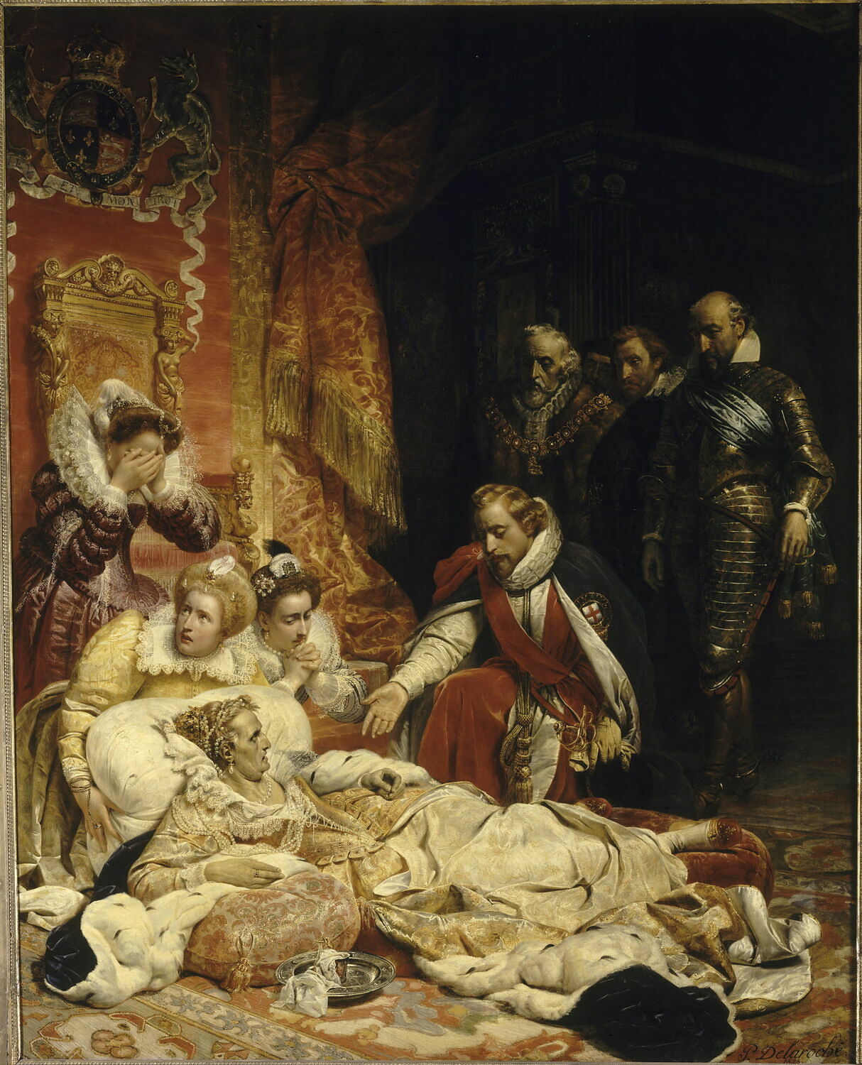 Mort d'Élisabeth, reine d'Angleterre, en 1603, Delaroche, Paul, 2e quart du XIXe siècle (1828)