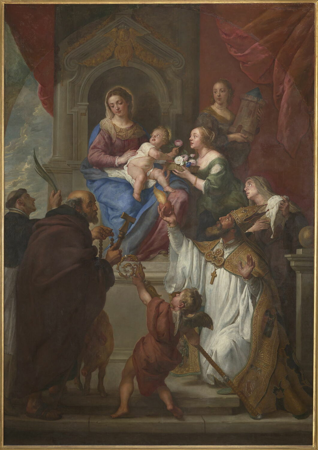 La Vierge et l'Enfant Jésus avec les saints Dominique, Antoine, Augustin et les saintes Monique, Dorothée et Barbe, Crayer, Gaspard de, 2e quart du XVIIe siècle (1625 - 1650)