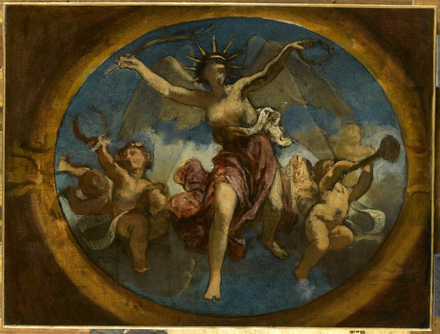 La Gloire distribuant des palmes et des couronnes, esquisse du plafond de l'escalier Mollien au Louvre, Müller, Charles-Louis, 3e quart du XIXe siècle (1850 - 1875)