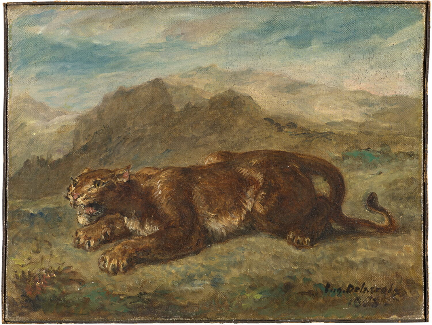 Lionne prête à s'élancer, Delacroix, Eugène, 3e quart du XIXe siècle (1863)