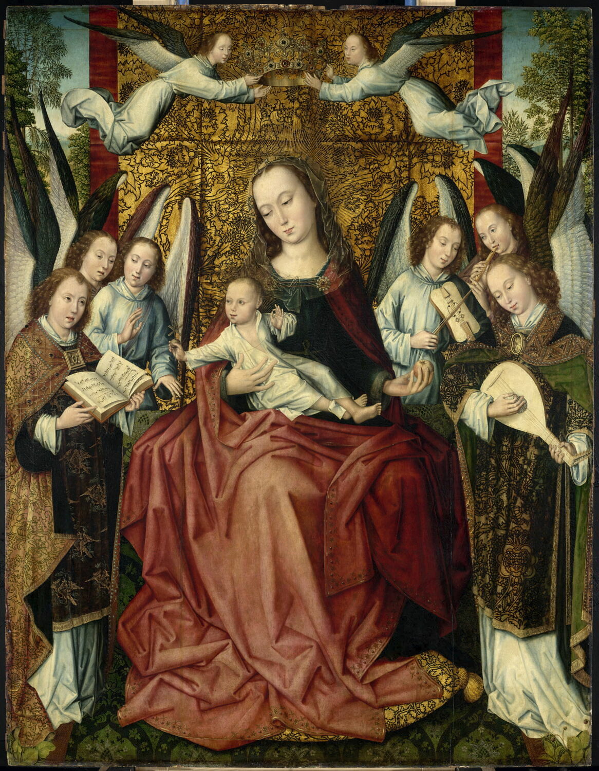 Vierge en Majesté entourée d'anges, Maître du feuillage en broderie, Fin du XVe siècle - début du XVIe siècle (1475 - 1525)