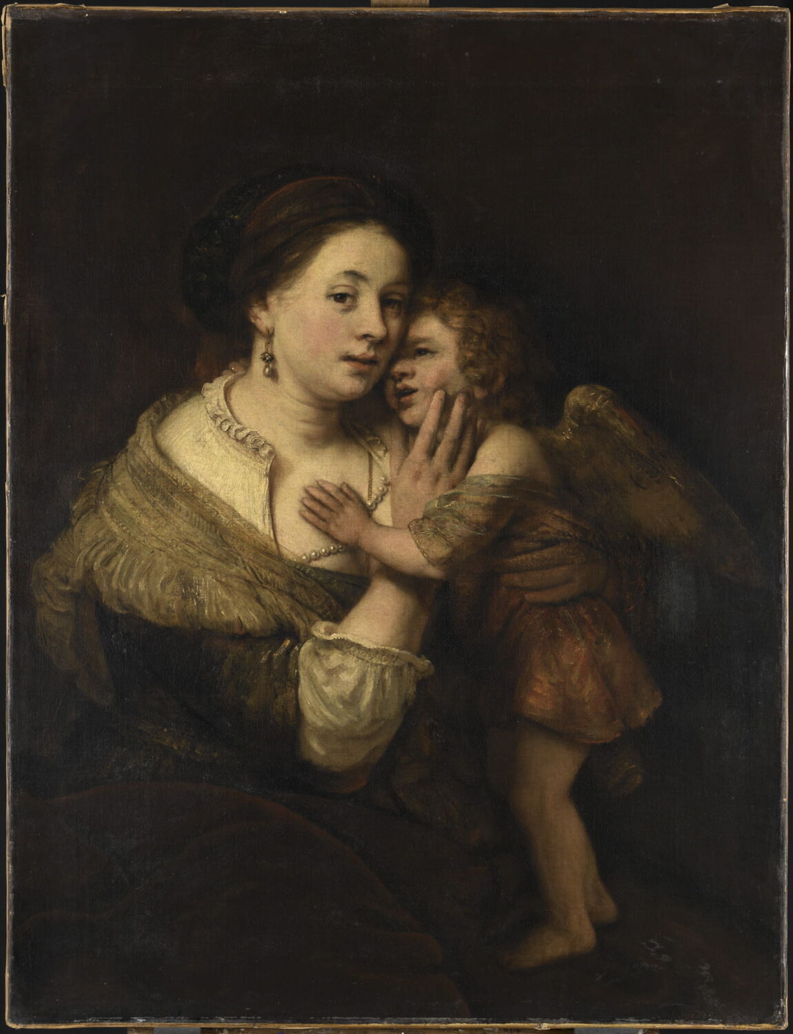 Vénus et l'Amour, Rembrandt, Harmensz. van Rijn, 3e quart du XVIIe siècle (travail d'élève ou de suiveur du maître, plutôt qu'original ou copie directe d'un tableau de Rembrandt disparu, peint vers 1660.) (après 1660)