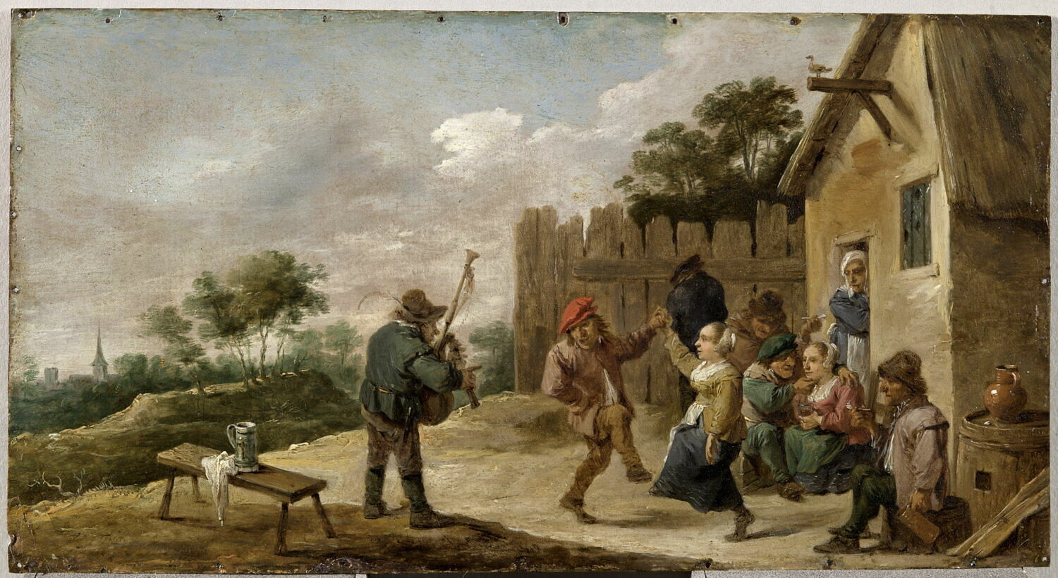 Danse au son de la musette avec huit personnages, Teniers, David II, 2e quart du XVIIe siècle (vers 1640 - 1650)
