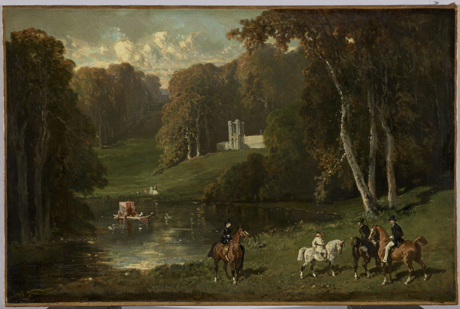 Cavaliers et amazones au bord d'un lac., De Dreux, Alfred, 3e quart du XIXe siècle (1850 - 1875)