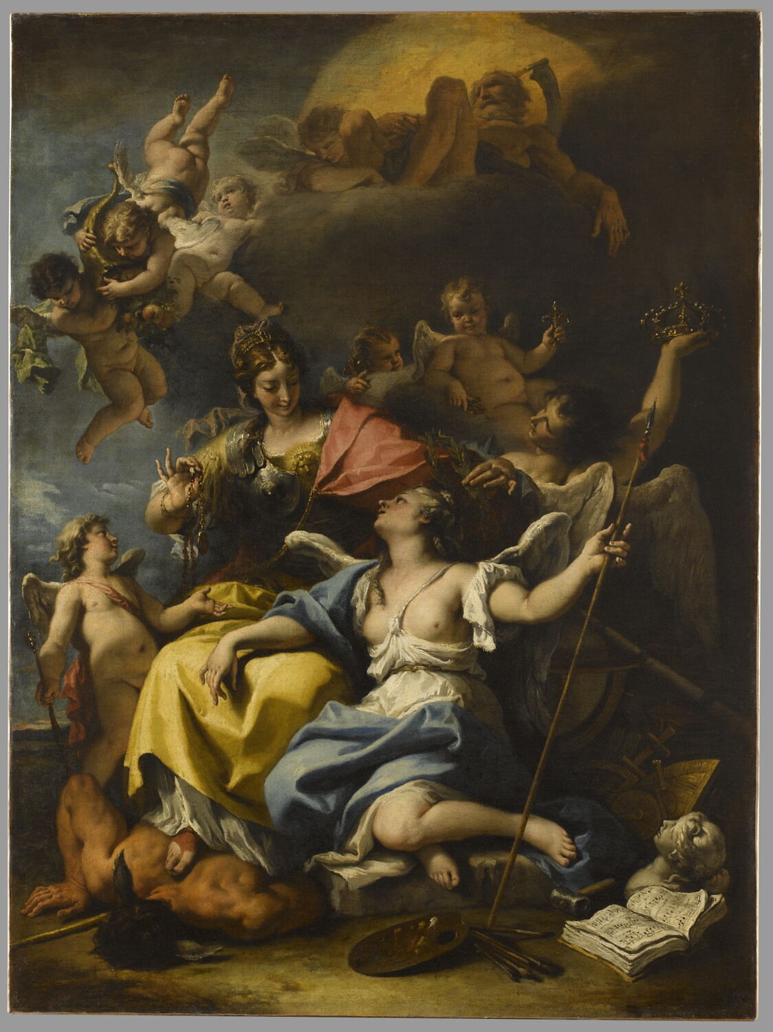 La France, sous les traits de Minerve, terrasse l'Ignorance et protège les Arts, Ricci, Sebastiano, 1e quart du XVIIIe siècle (1718)