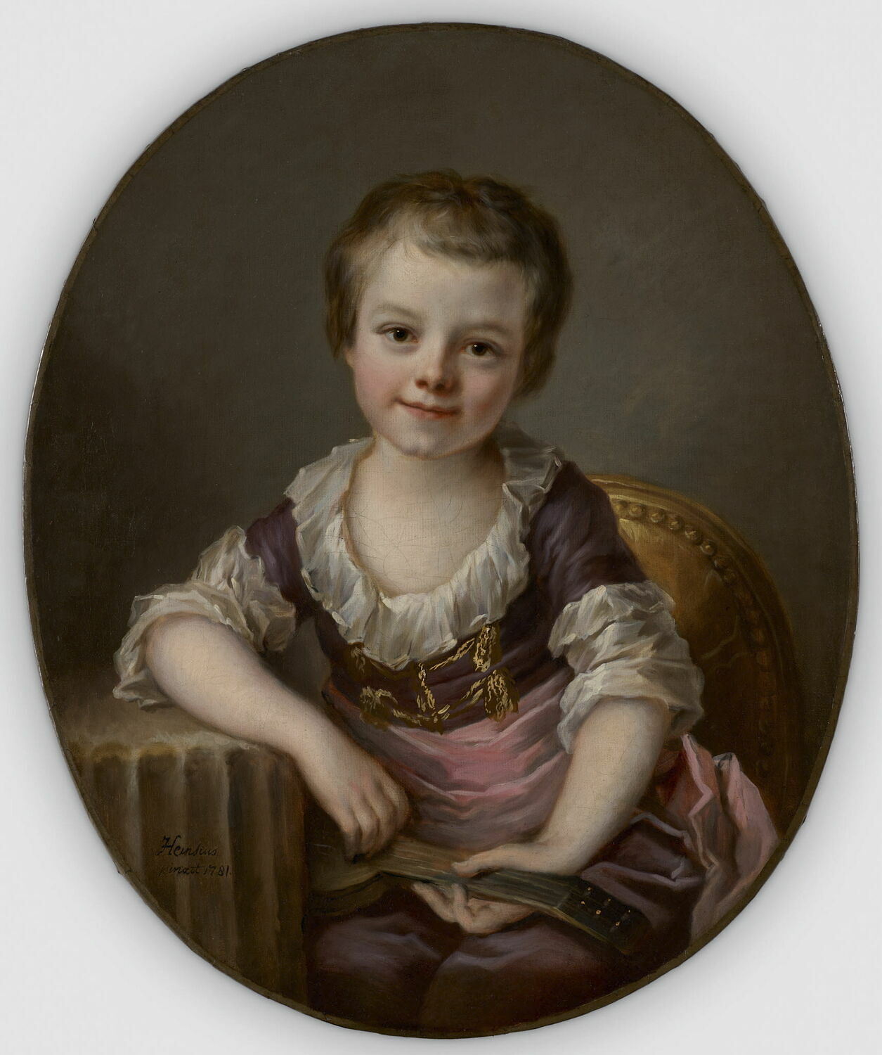 Portrait d'enfant jouant de la guitare, Heinsius, Johann Ernst, XVIIIe siècle (1781)