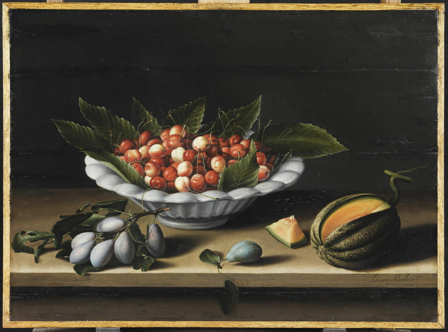 Coupe de cerises, prunes et melon, Moillon, Louise, 2e quart du XVIIe siècle (vers 1633)