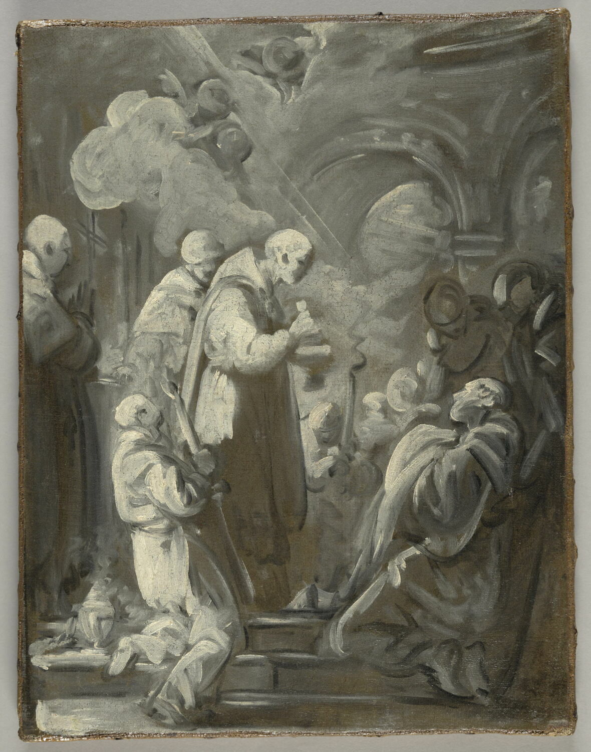 Saint Benoît mourant reçoit le viatique, dit aussi La Dernière communion de saint Benoît mourant., Deshays, Jean Baptiste Henri, 3e quart du XVIIIe siècle (avant 1761)