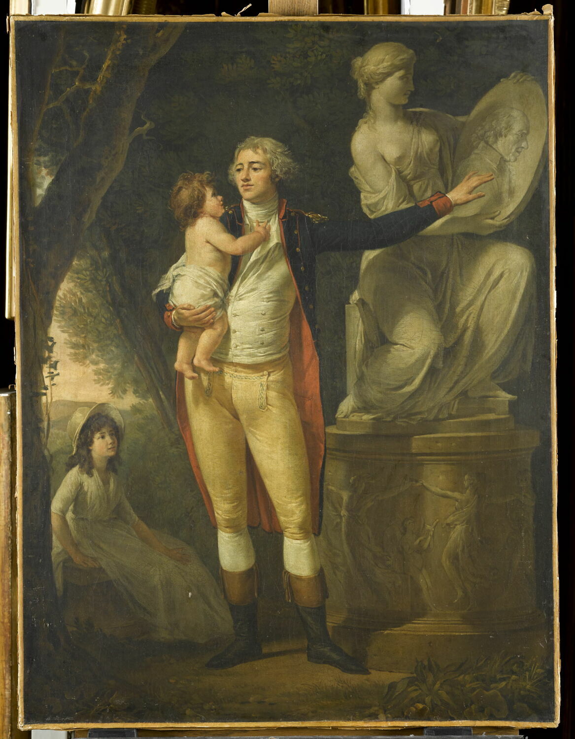 Portrait d'un révolutionnaire avec sa fille devant une statue., Danloux, Henri-Pierre, 4e quart du XVIIIe siècle (vers 1785 - 1790)