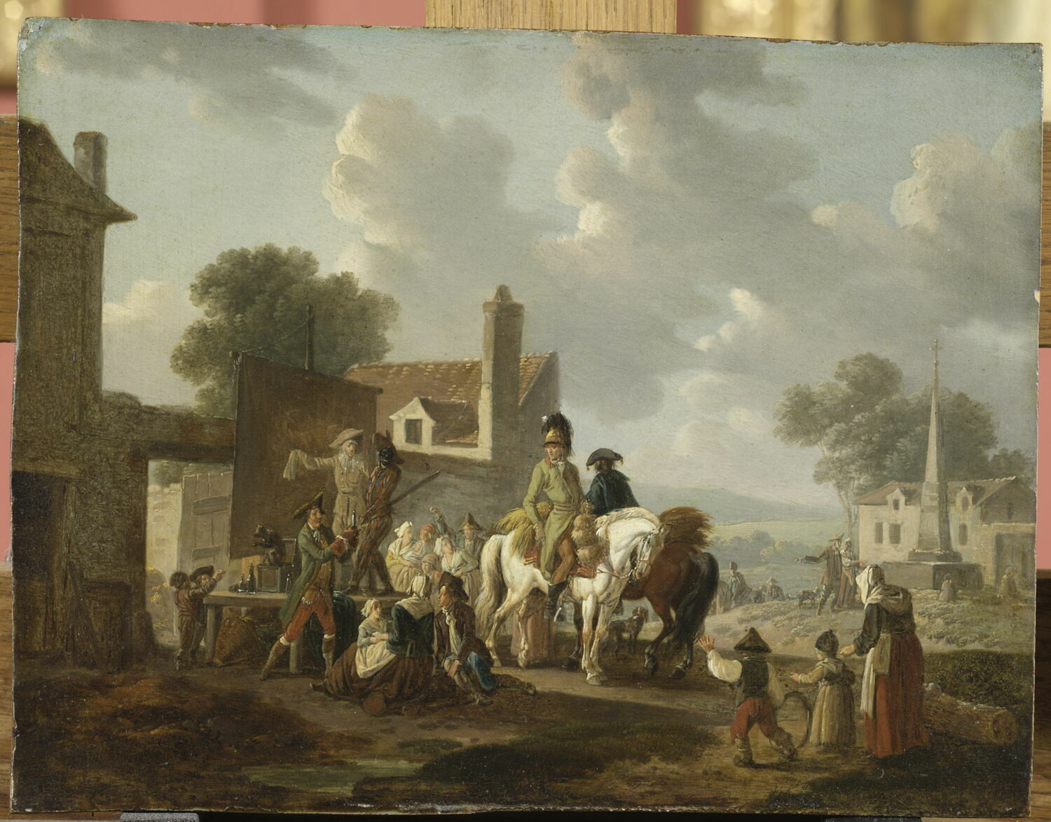 Villageois et cavaliers regardant la pantomime., Debucourt, Philibert-Louis, 3e quart du XVIIIe siècle (1770)