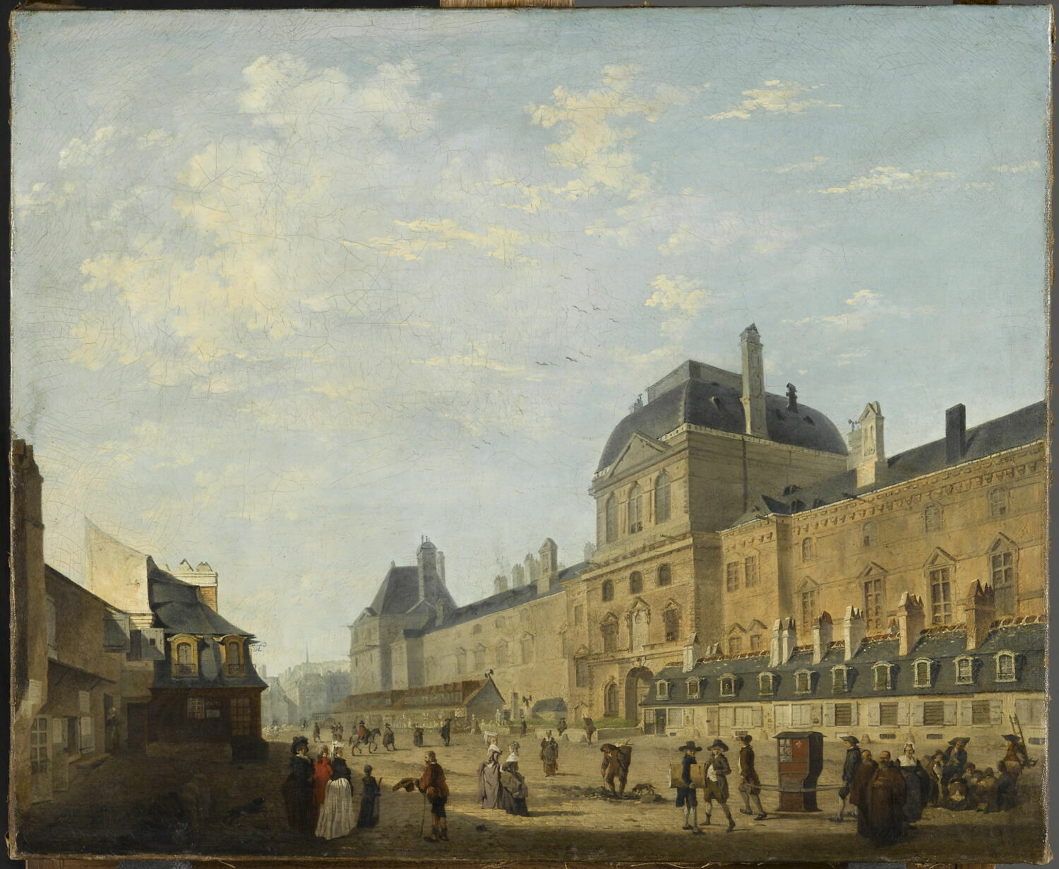 La Façade du Louvre avec le Pavillon de l'Horloge, vue de la Fromenteau., Debucourt, Philibert-Louis, XVIIIe siècle (1700 - 1800)
