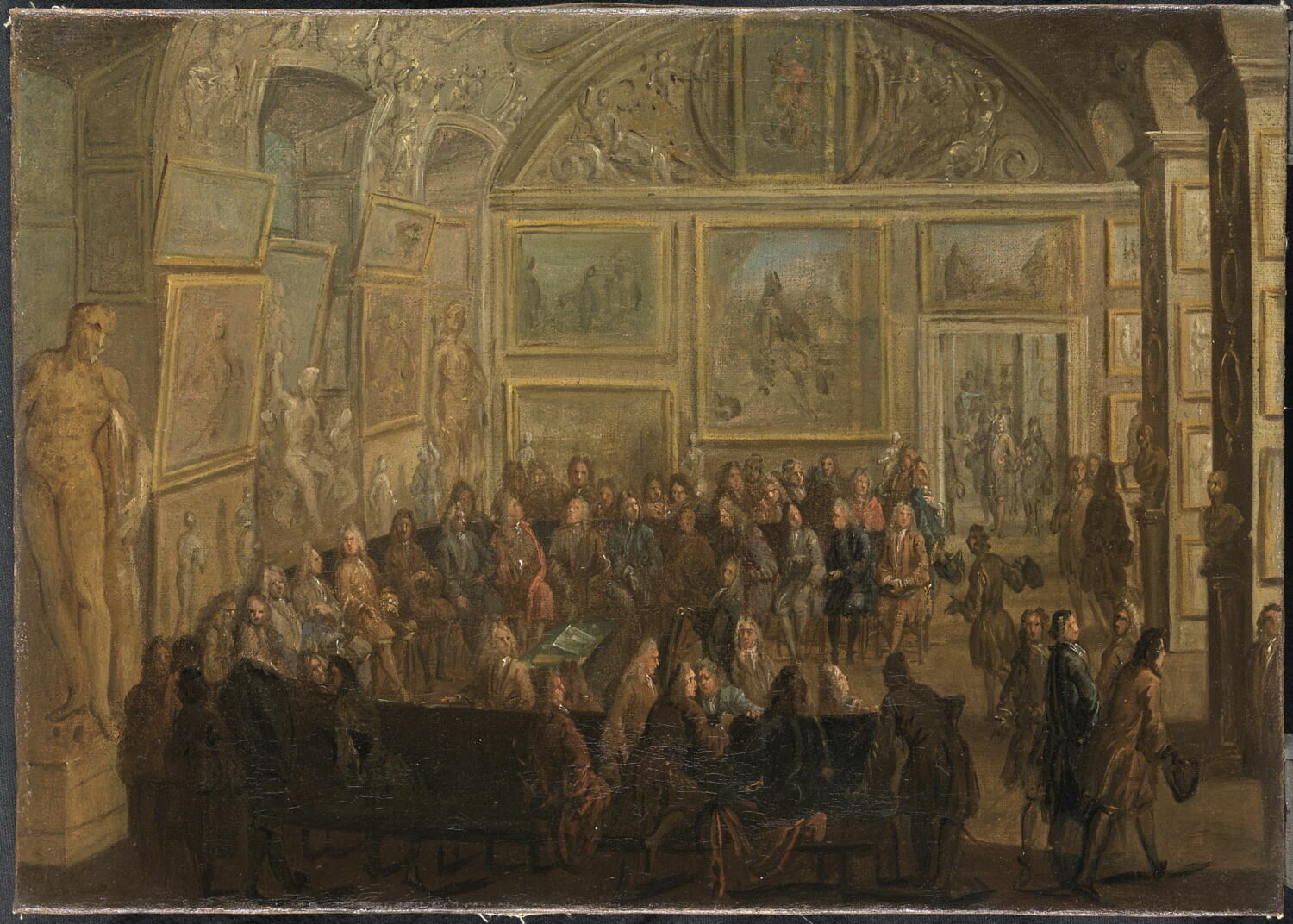 Séance de l'Académie royale de peinture et de sculpture au Louvre, Martin, Jean-Baptiste, Fin du XVIIe siècle - début du XVIIIè siècle (vers 1717 - 1718)