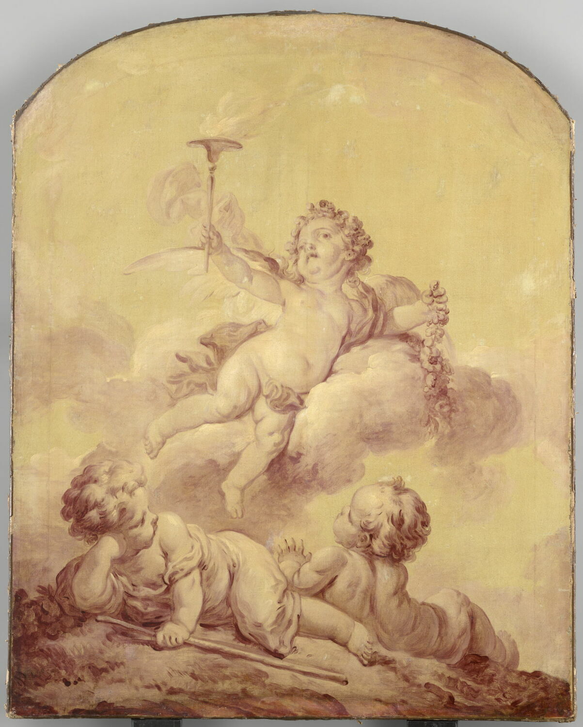 Le Jour. Amours (dessus-de-porte monochrome rose), Boucher, François, XVIIIe siècle (1700 - 1800)