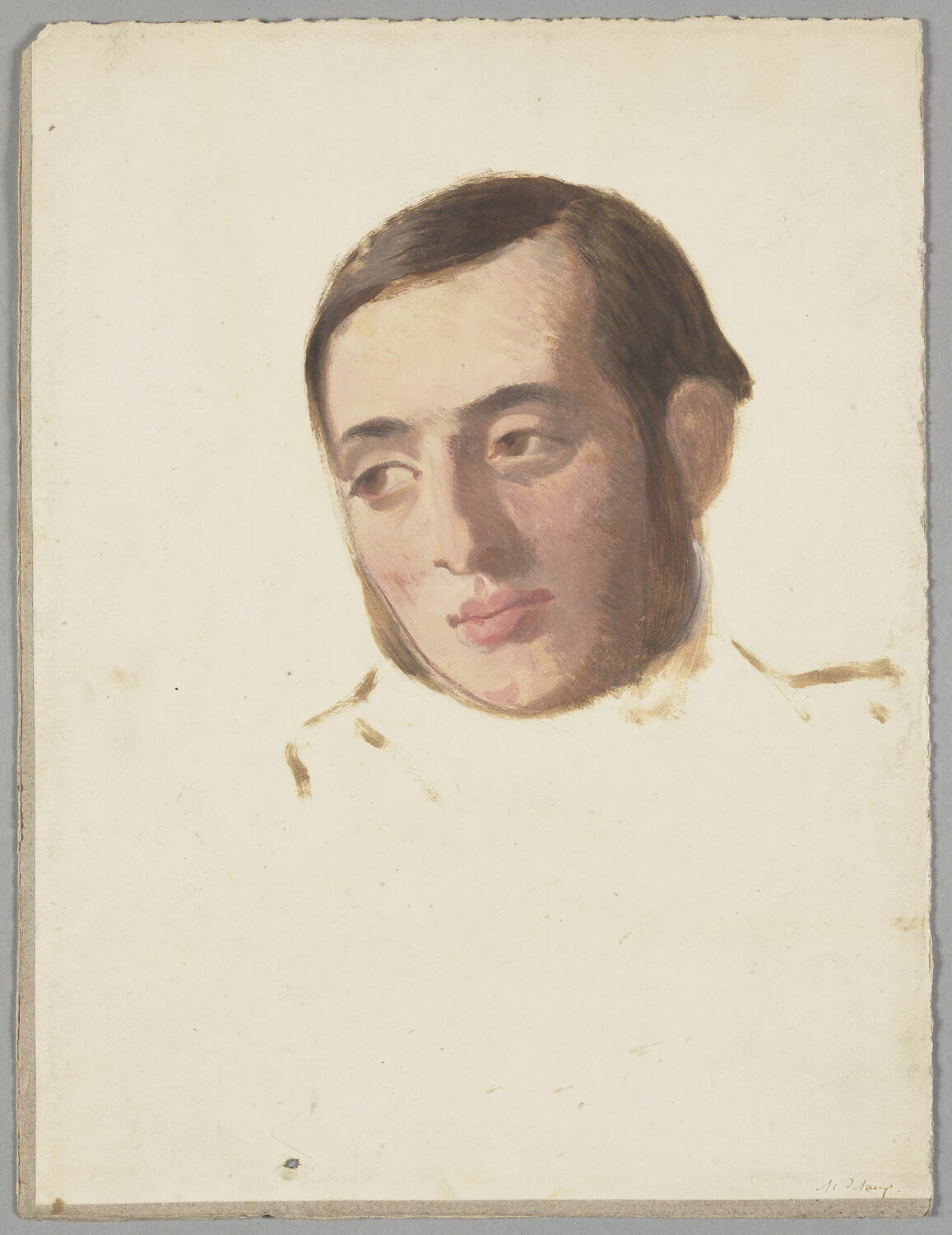 Tête d'homme de face, avec favoris, penchée vers la gauche. Monsieur Desaux, ministre plénipotentiaire, Mottez, Victor, XIXe siècle (1800 - 1900)