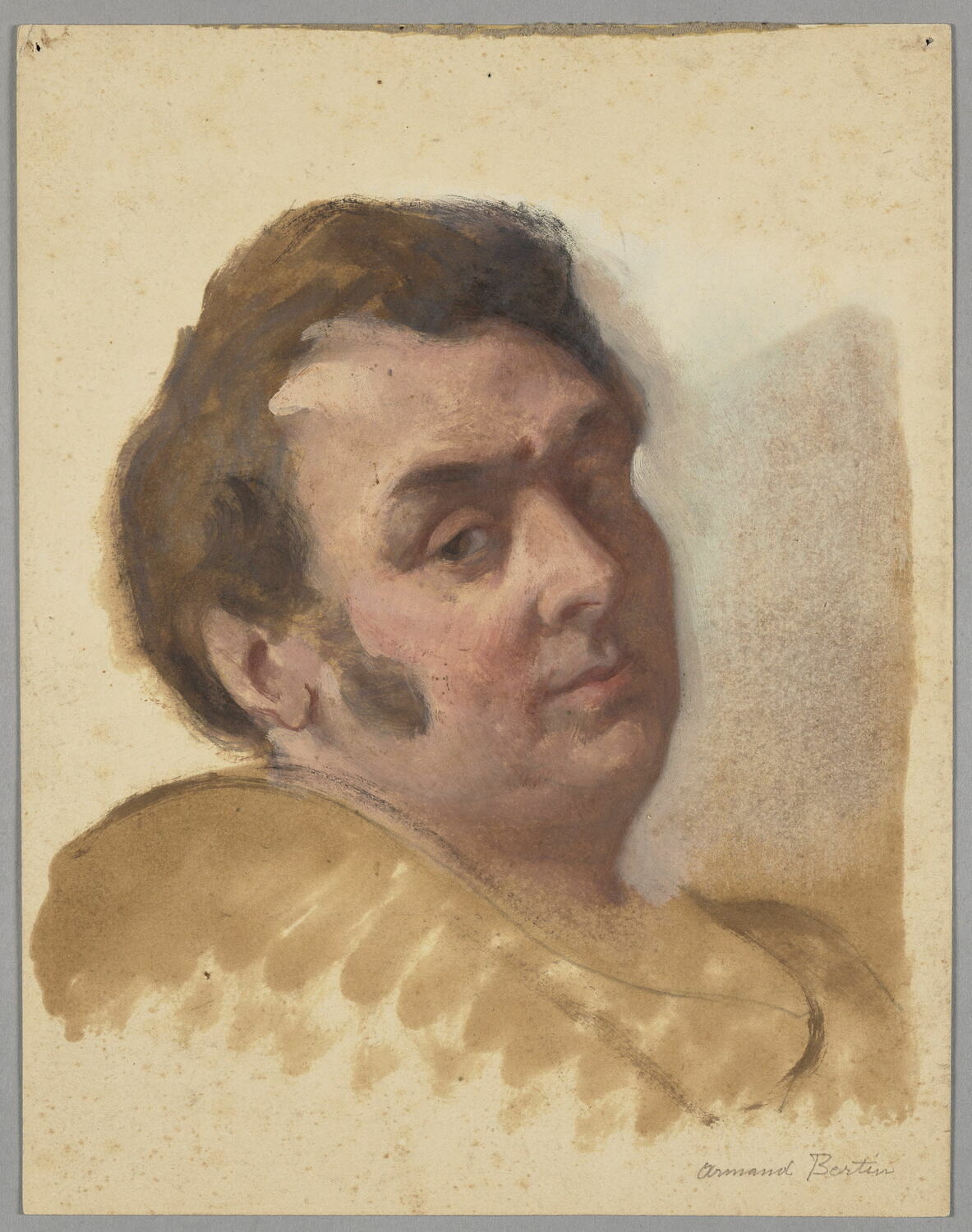 Tête d'homme replet et coloré Armand Bertin. Verso : tête d'homme de trois quarts à droite, M. de Sacy, Mottez, Victor, XIXe siècle (1800 - 1900)