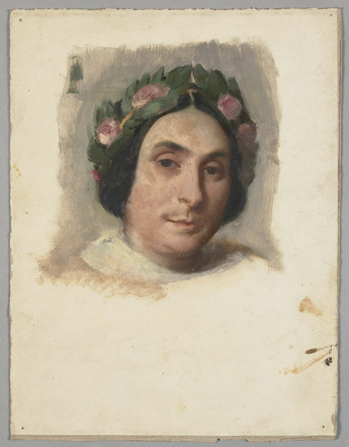 Tête de femme brune. Mademoiselle Louise Bertin. Au verso : trois figures légèrement esquissées., Mottez, Victor, XIXe siècle (1800 - 1900)