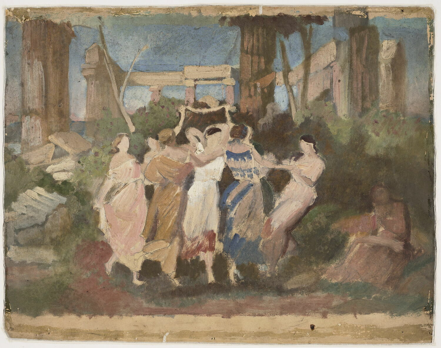 Femmes vêtues à l'antique dansant. Au verso : saint Martin à cheval partageant son manteau, Mottez, Victor, XIXe siècle (1800 - 1900)