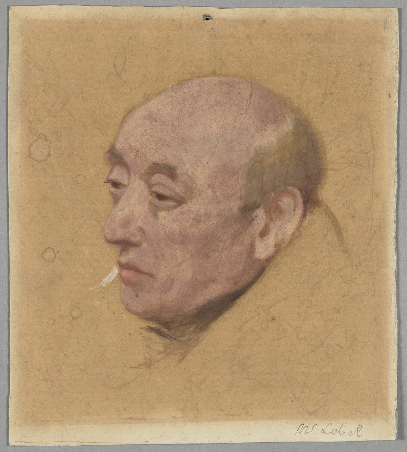 Tête d'homme de profil à gauche. Monsieur Lebel (ou Libel ?). Au verso : homme se drapant dans sa toge, Mottez, Victor, XIXe siècle (1800 - 1900)