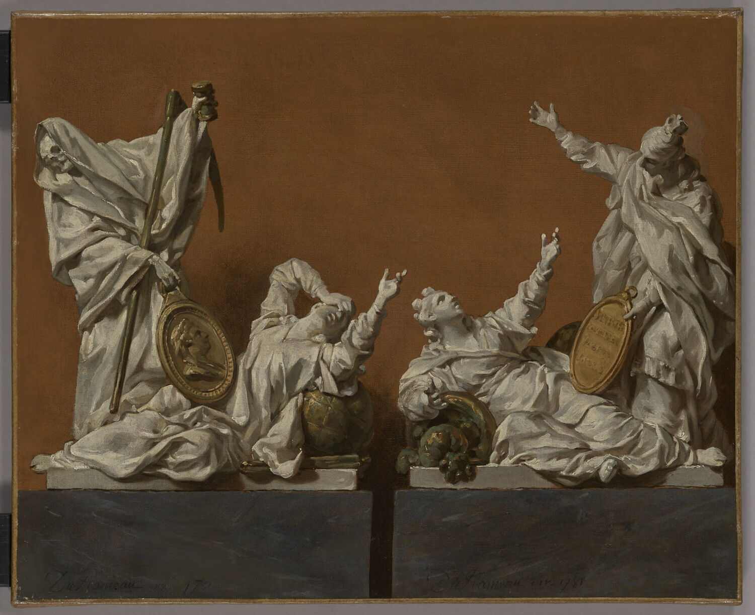 La Mort et la Terre, la France et l'Europe. Projets de sculptures allégoriques pour le catafalque de Marie-Thérèse, Durameau, Louis-Jacques, 4e quart du XVIIIe siècle (1781)