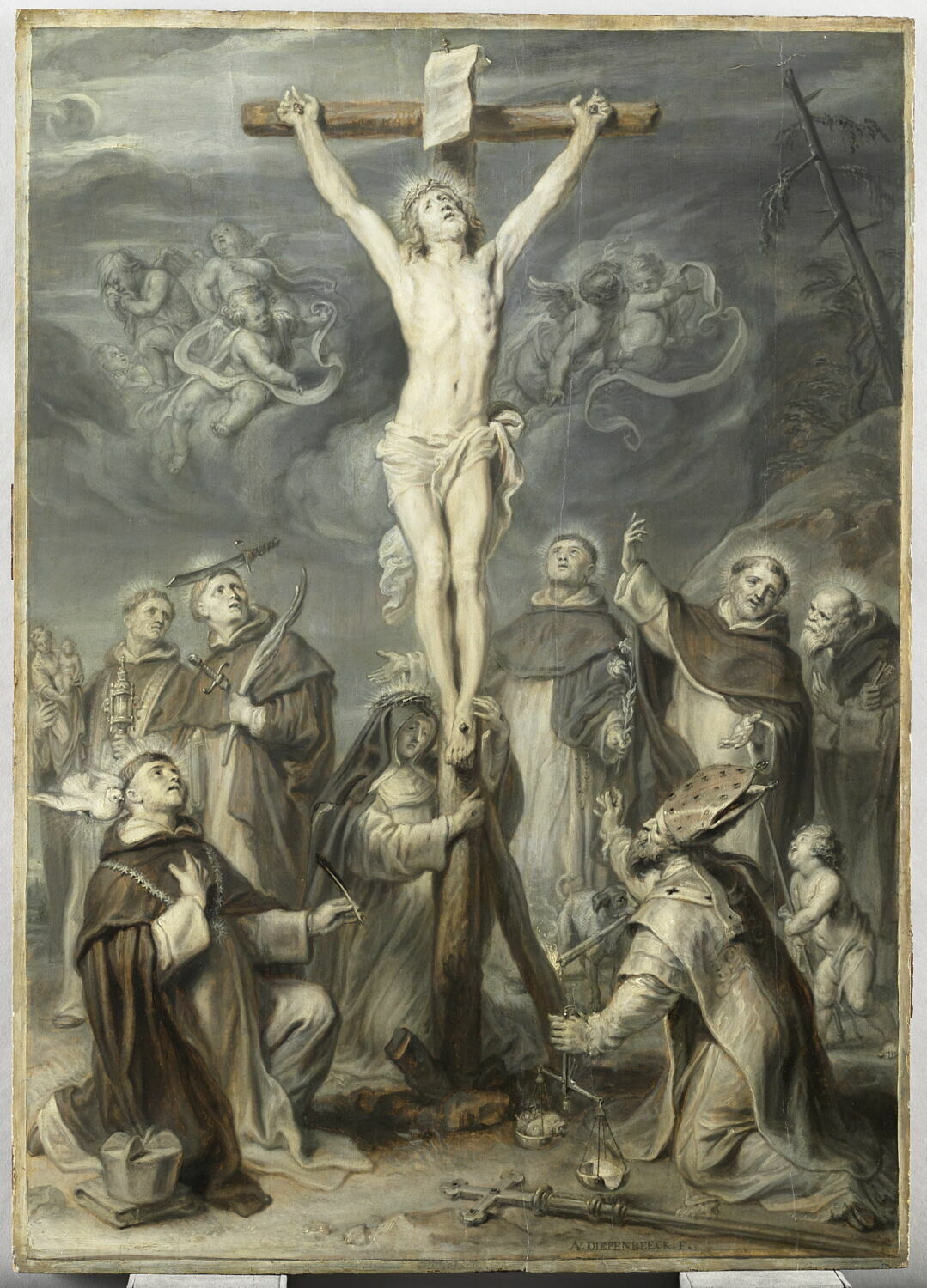 Le Christ en croix adoré par divers saints dominicains, Diepenbeck, Abraham van, Milieu du XVIIe siècle (vers 1640 - 1660 et 1652)