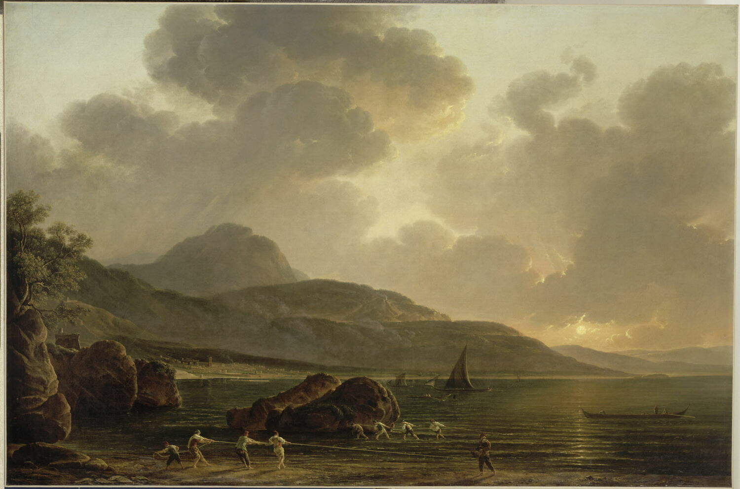 Marine. Vue prise au soleil couchant, dans le golfe de Naples, avec pêcheurs, Denis, Simon, Fin du XVIIIe siècle - début du XIXè siècle (1775 - 1825)