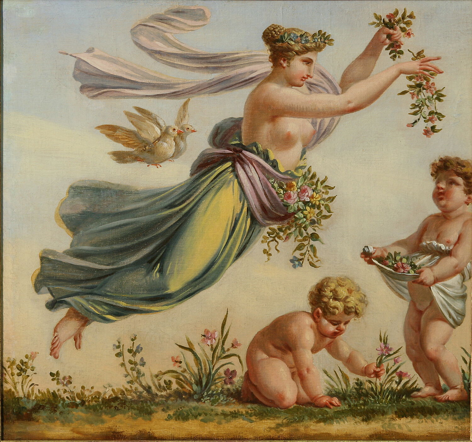 Le Printemps (salon des saisons) allégorie volante, 2 colombes, 2 amours, Prud'hon, Pierre-Paul, XIXe siècle (1800 - 1900)